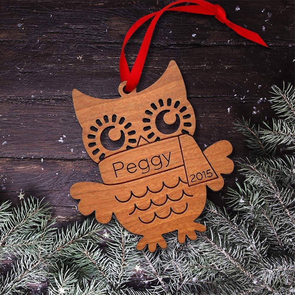 Personalized Babys First Christmas 2024 Owl Ornament Wood Handmade