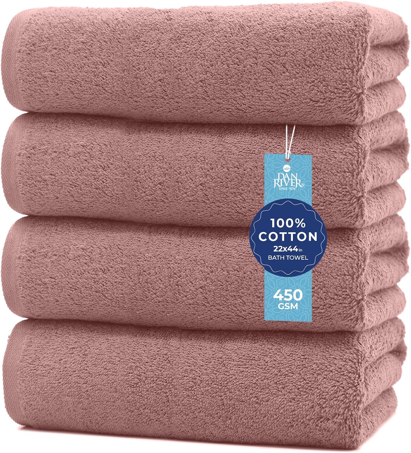 DAN RIVER 4 Pack Bath Towels DustyRose 22x44 Inches