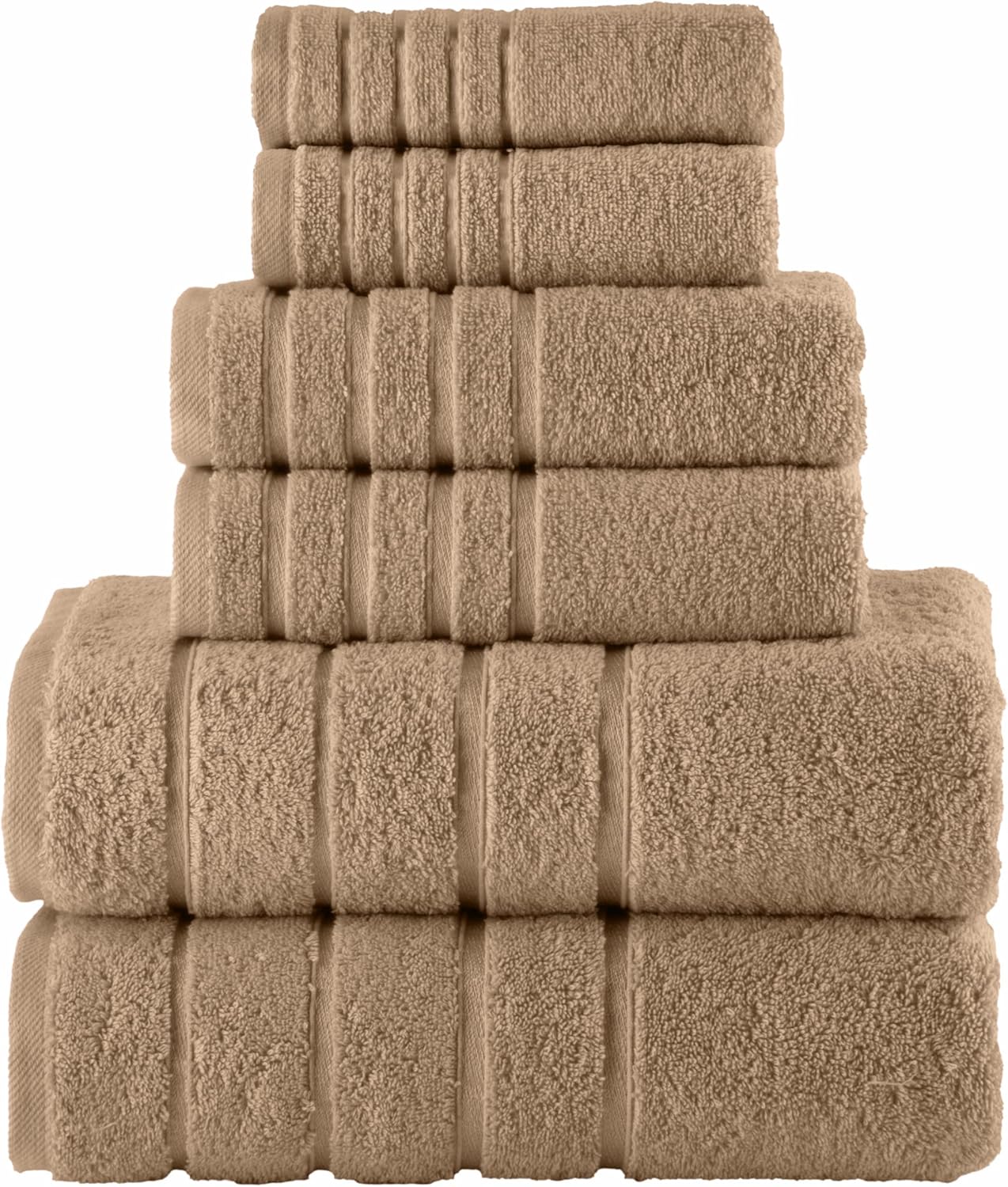 Elegant Comfort 4 Lines Viscose Stripe Towel Set - 6 Piece Taupe