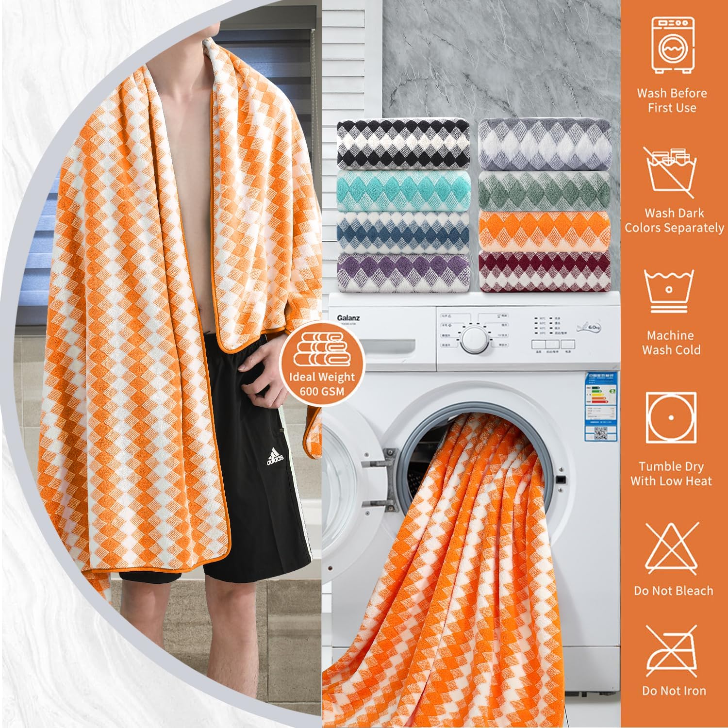 4 Piece Extra Large Bath Towel Set with Lattice Print
