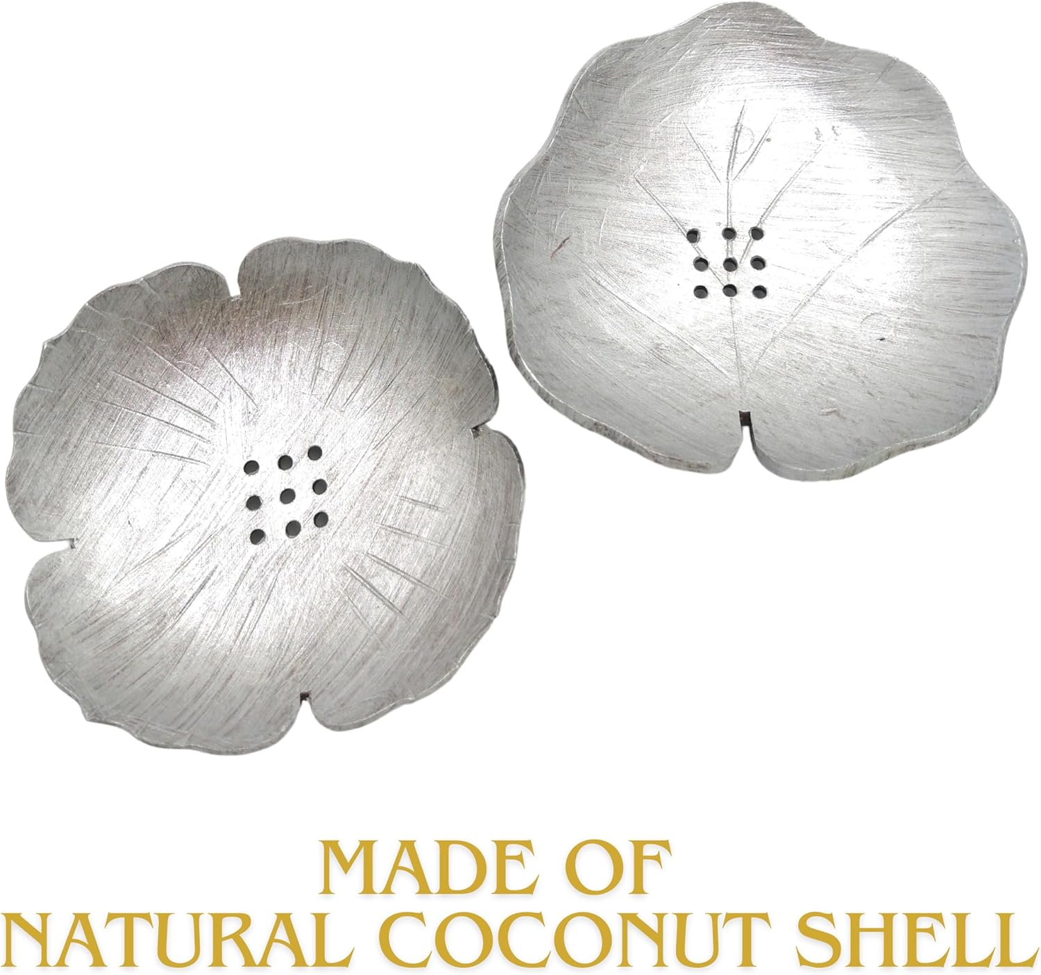 Coconut Shell Soap Dish with Silver Decor