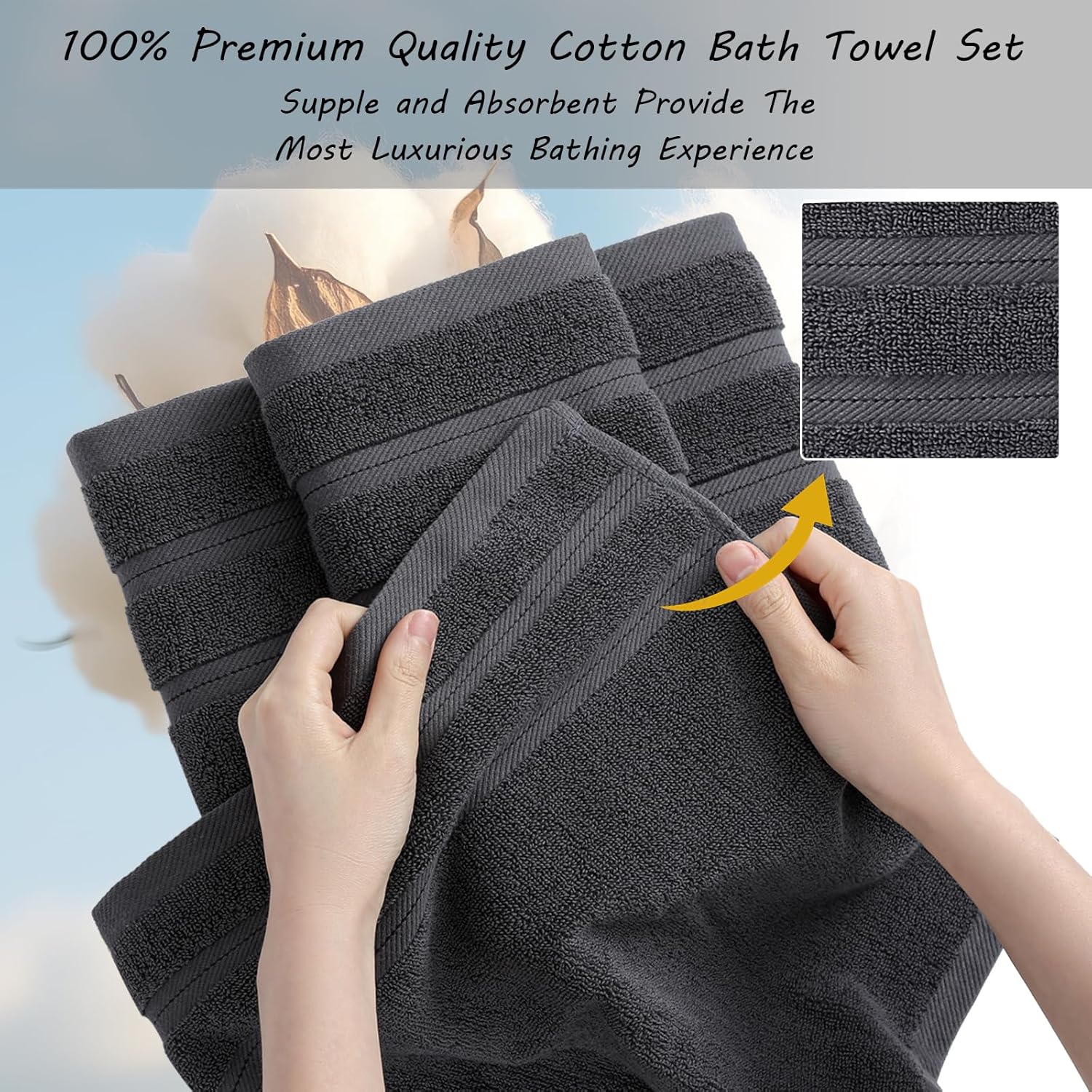 QAJ 16-Piece Bath Towels Set - 100 Cotton Soft and Durable