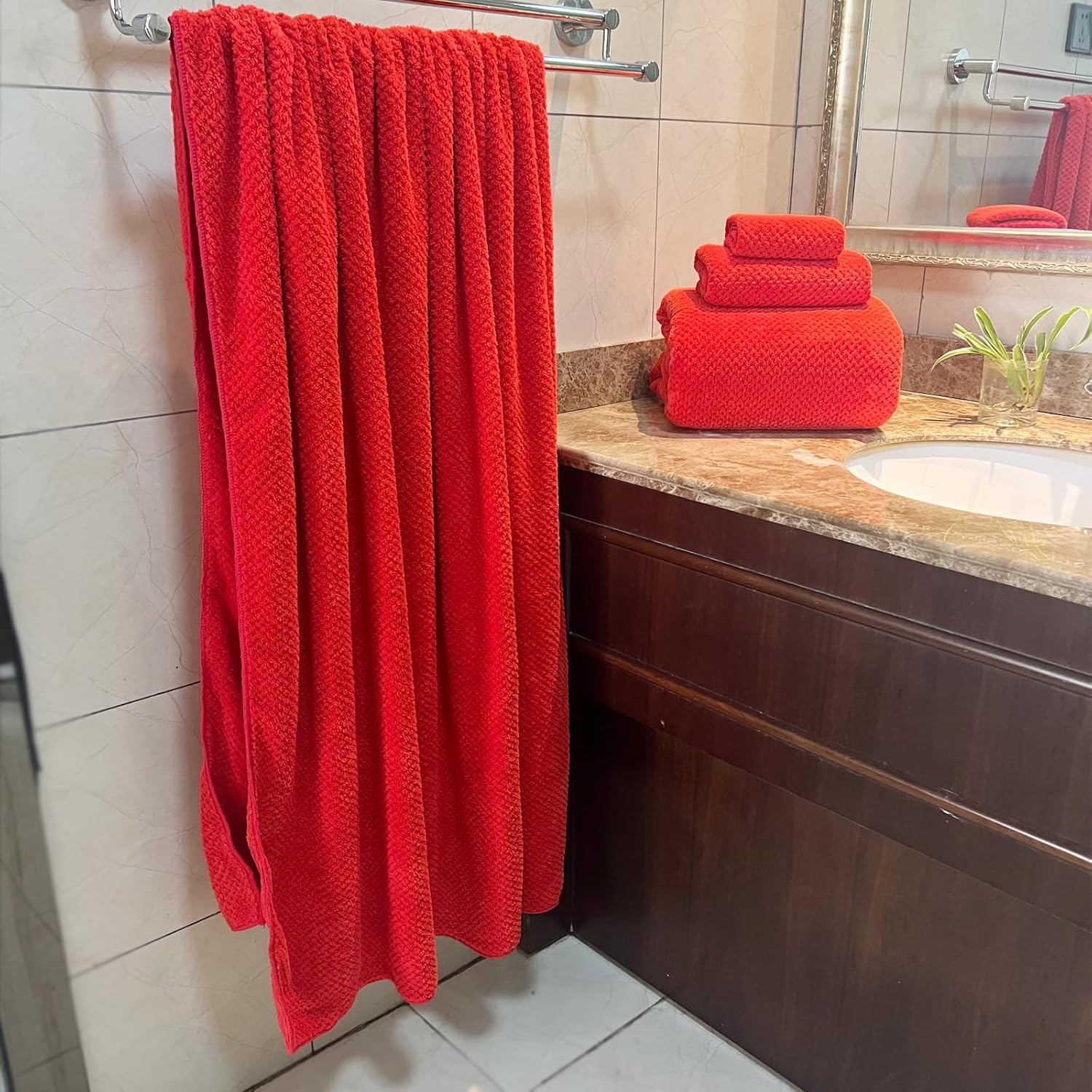 YTYC Oversized Bath Towels Set of 6 Red