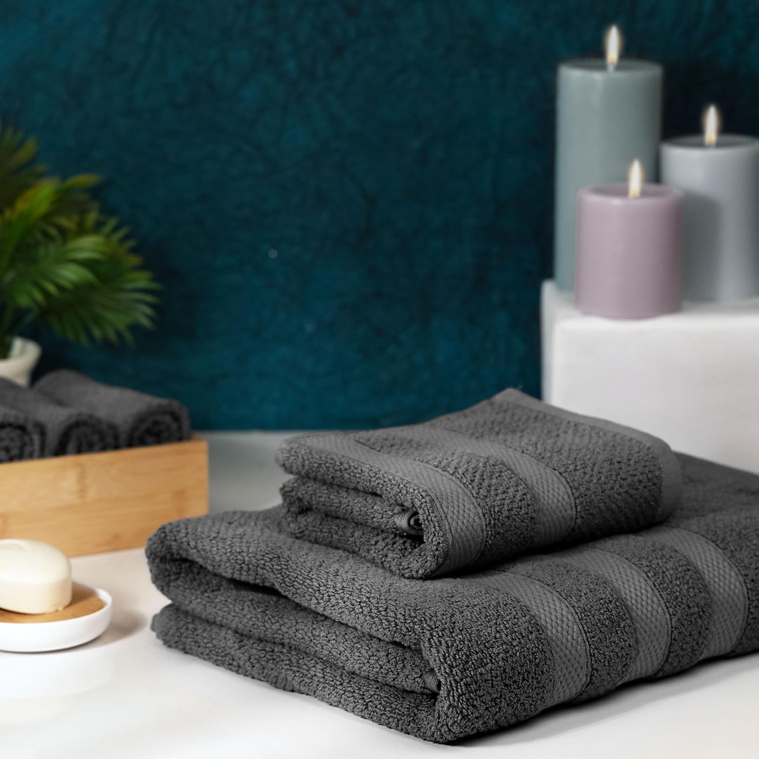 COTTON CRAFT Popcorn Towel Set - 10 Piece Charcoal Grey 1
