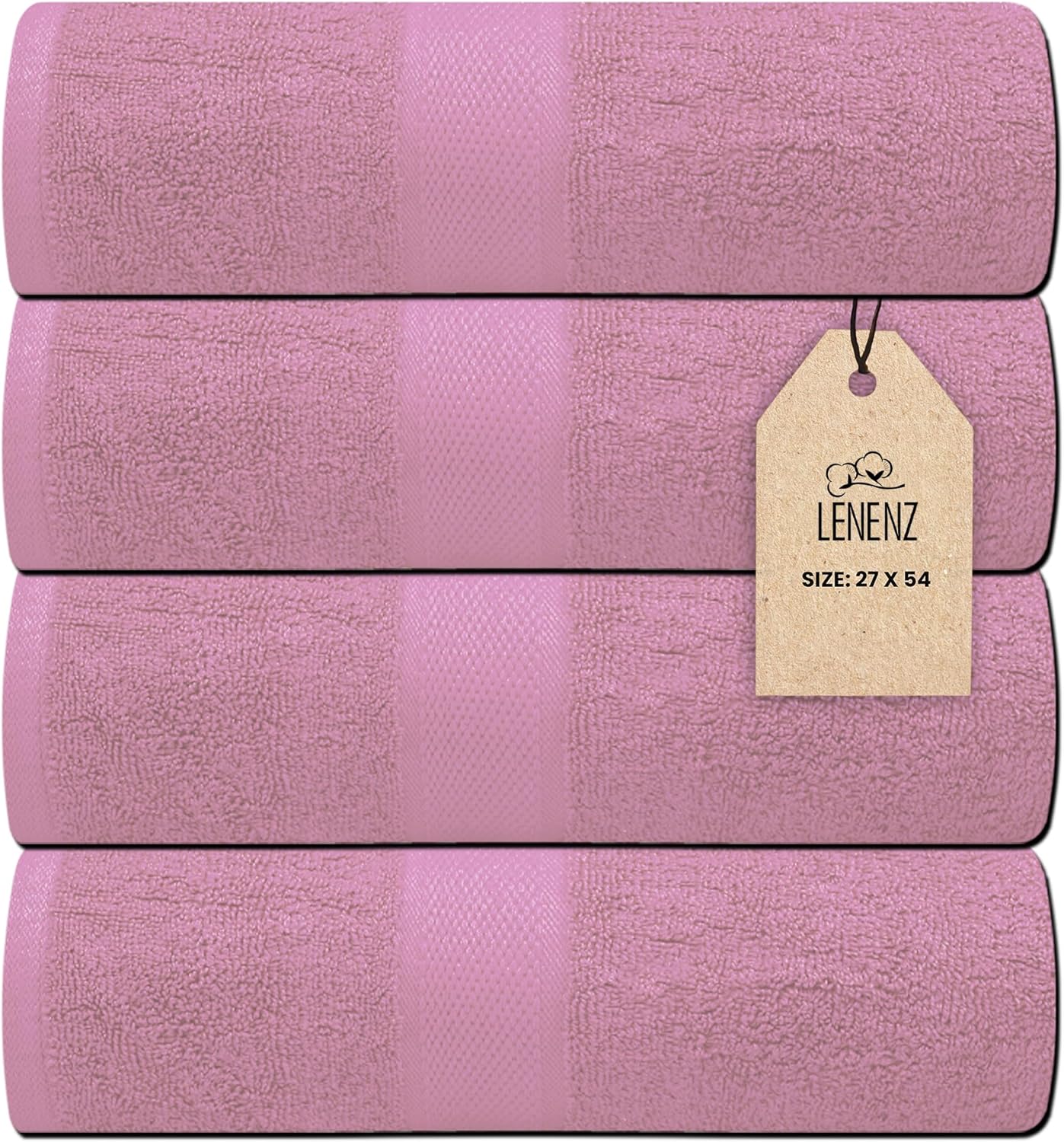 Lenenz 4 Pack Premium Cotton Bath Towels - Ultra Soft Quick-Dry Durable 27x54