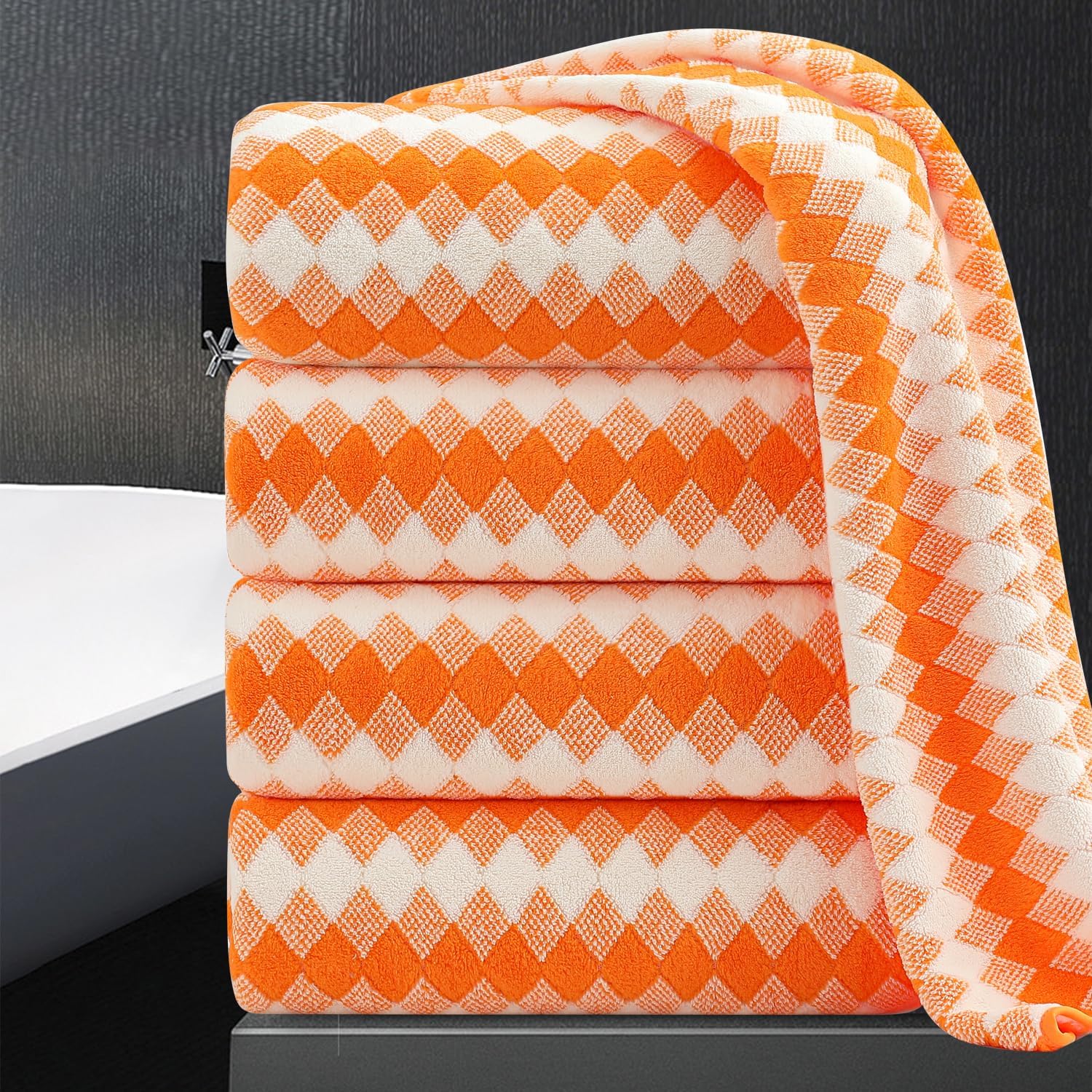 4 Piece Extra Large Bath Towel Set with Lattice Print