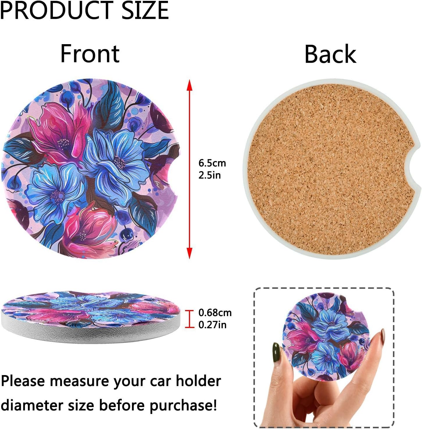 Takiito Retro Floral Car Coasters 2 Pack