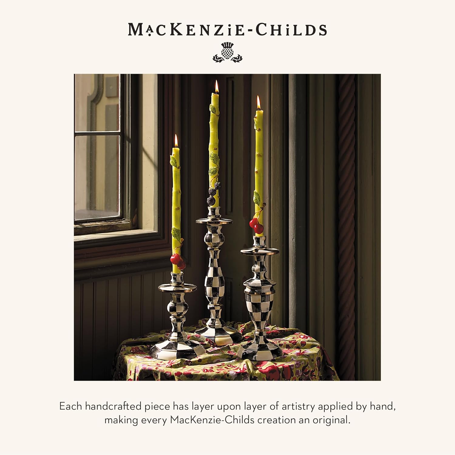 MACKENZIE-CHILDS Courtly Check Enamel Candlestick Holder 1