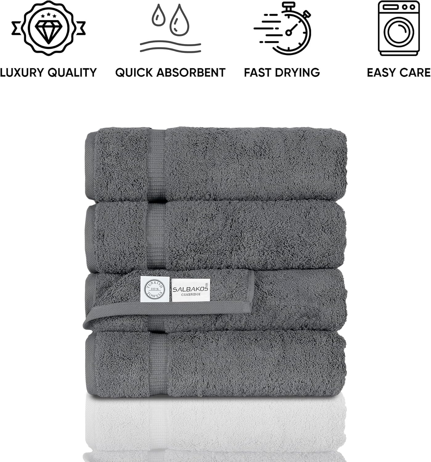 SALBAKOS Premium 4 Piece Bath Towel Set - Gray