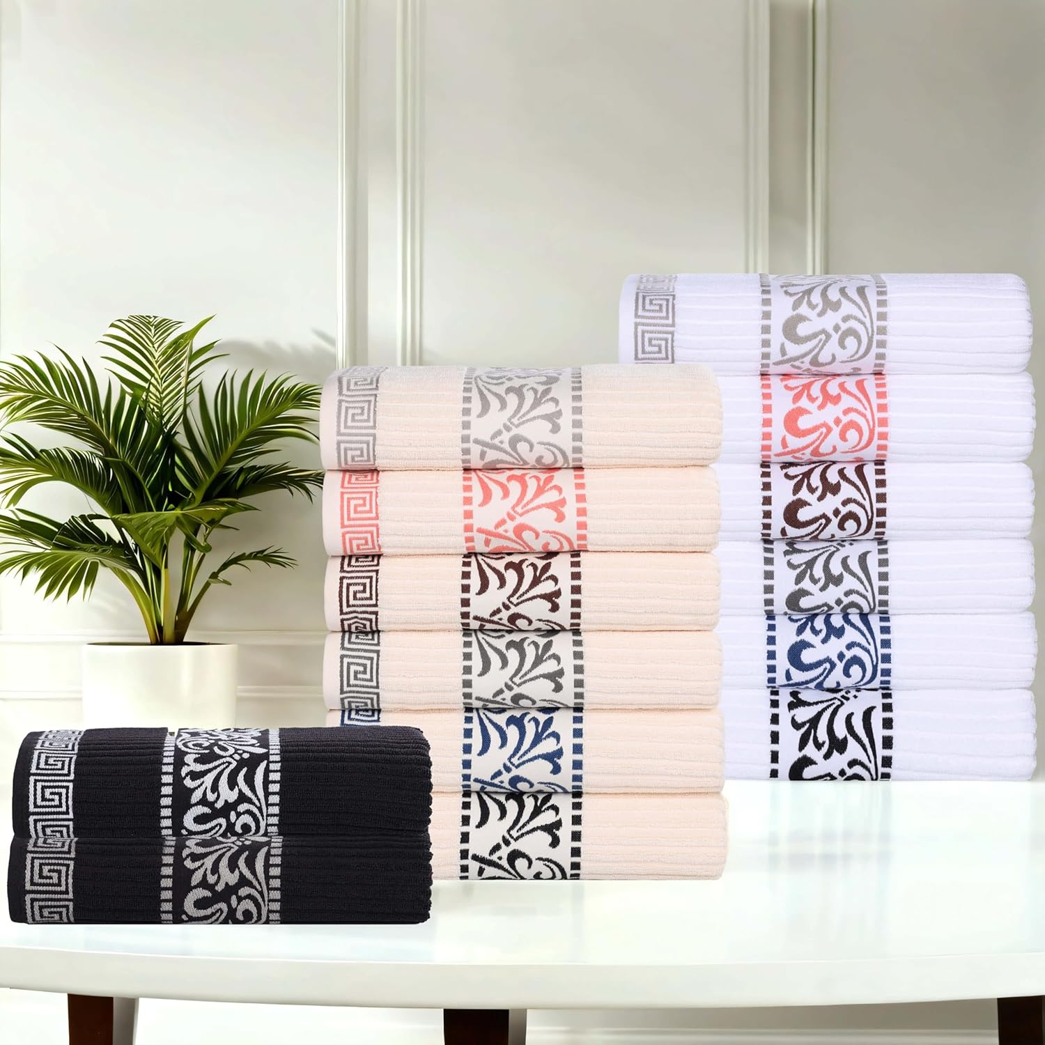Superior 4-Piece Bath Towel Set with Greek Trim
