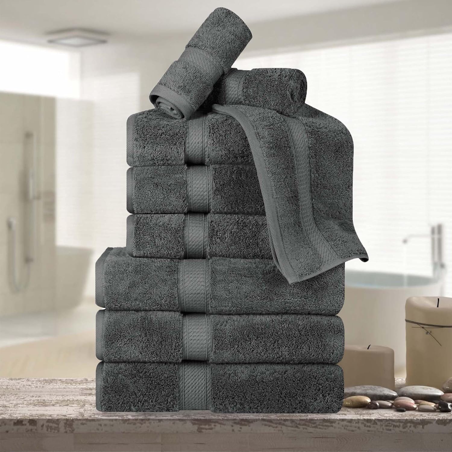 SUPERIOR Egyptian Cotton Pile 9-Piece Towel Set in Charcoal