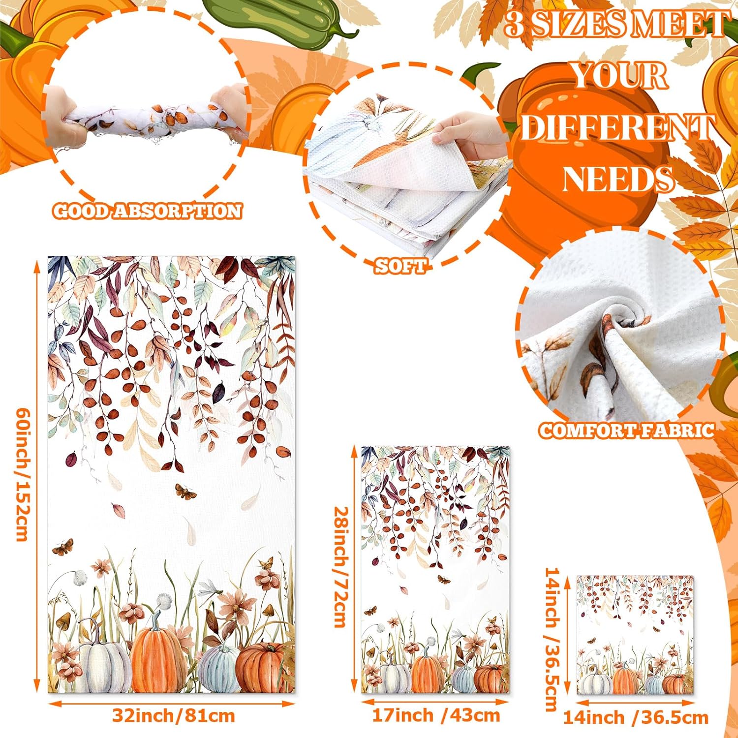 Preboun 3 Pack Autumn Pumpkin Bath Towels Set 1