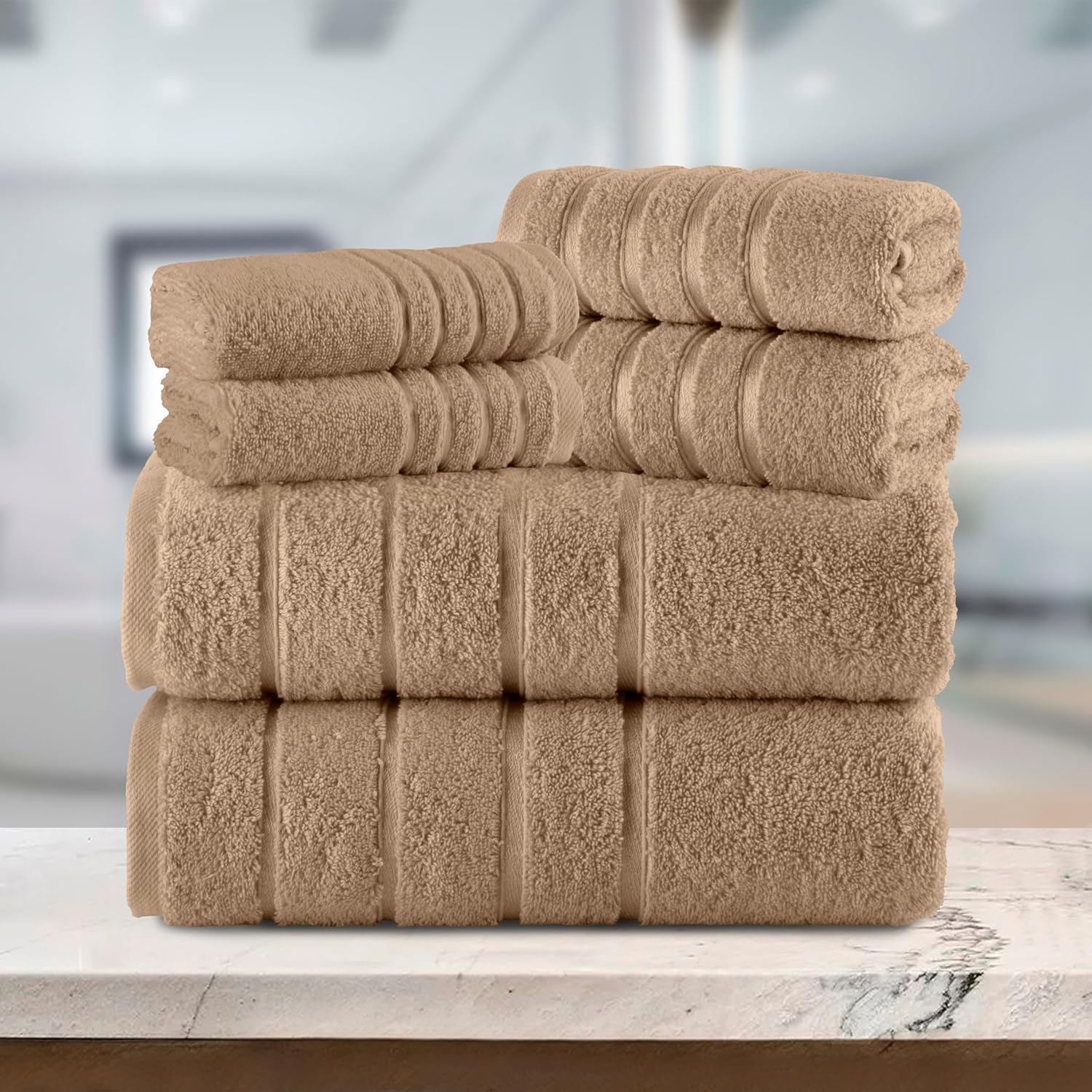Elegant Comfort 4 Lines Viscose Stripe Towel Set - 6 Piece Taupe