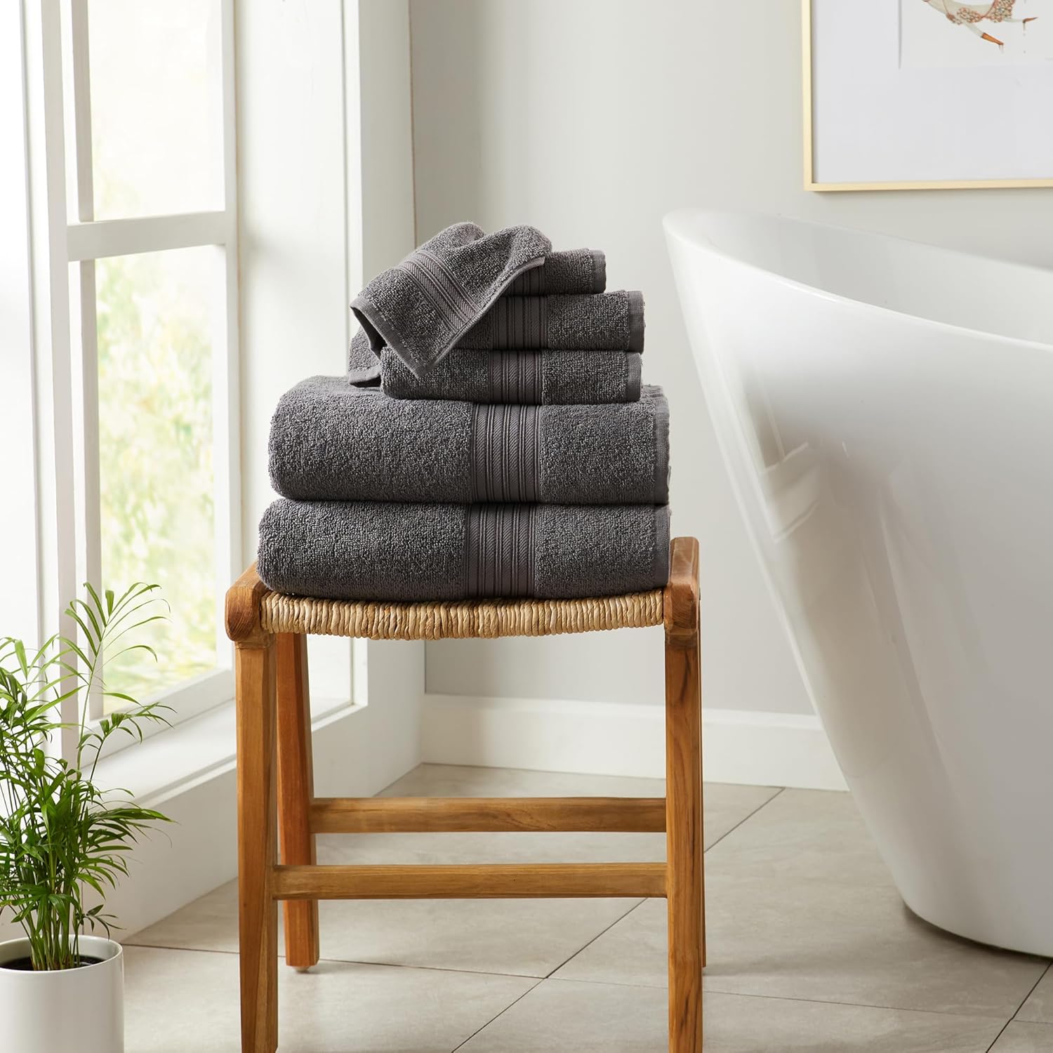 Great Bay Home Grey Bath Towel Set 6 Piece