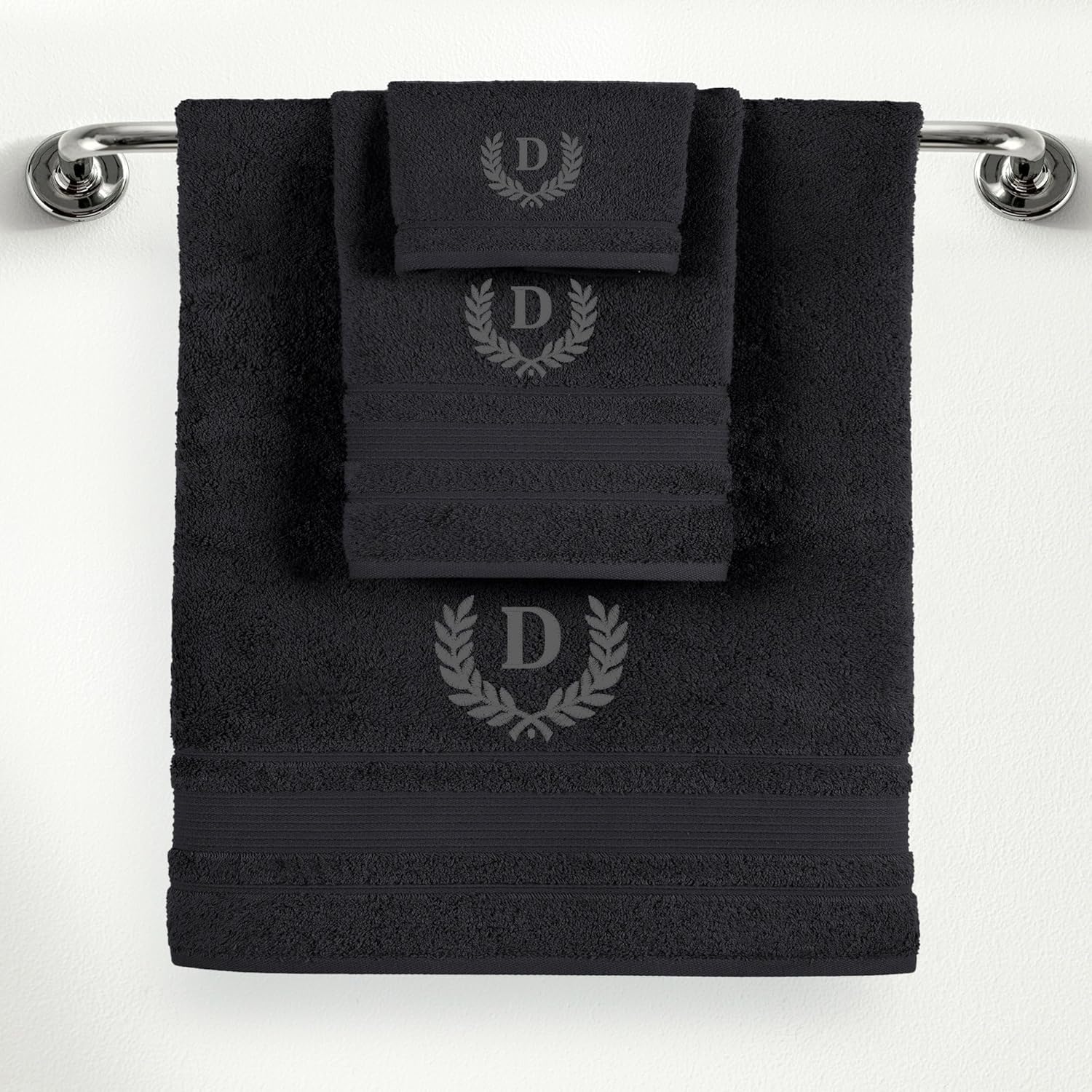 Ephesos Custom Monogrammed Black Towel Set - 3 Piece