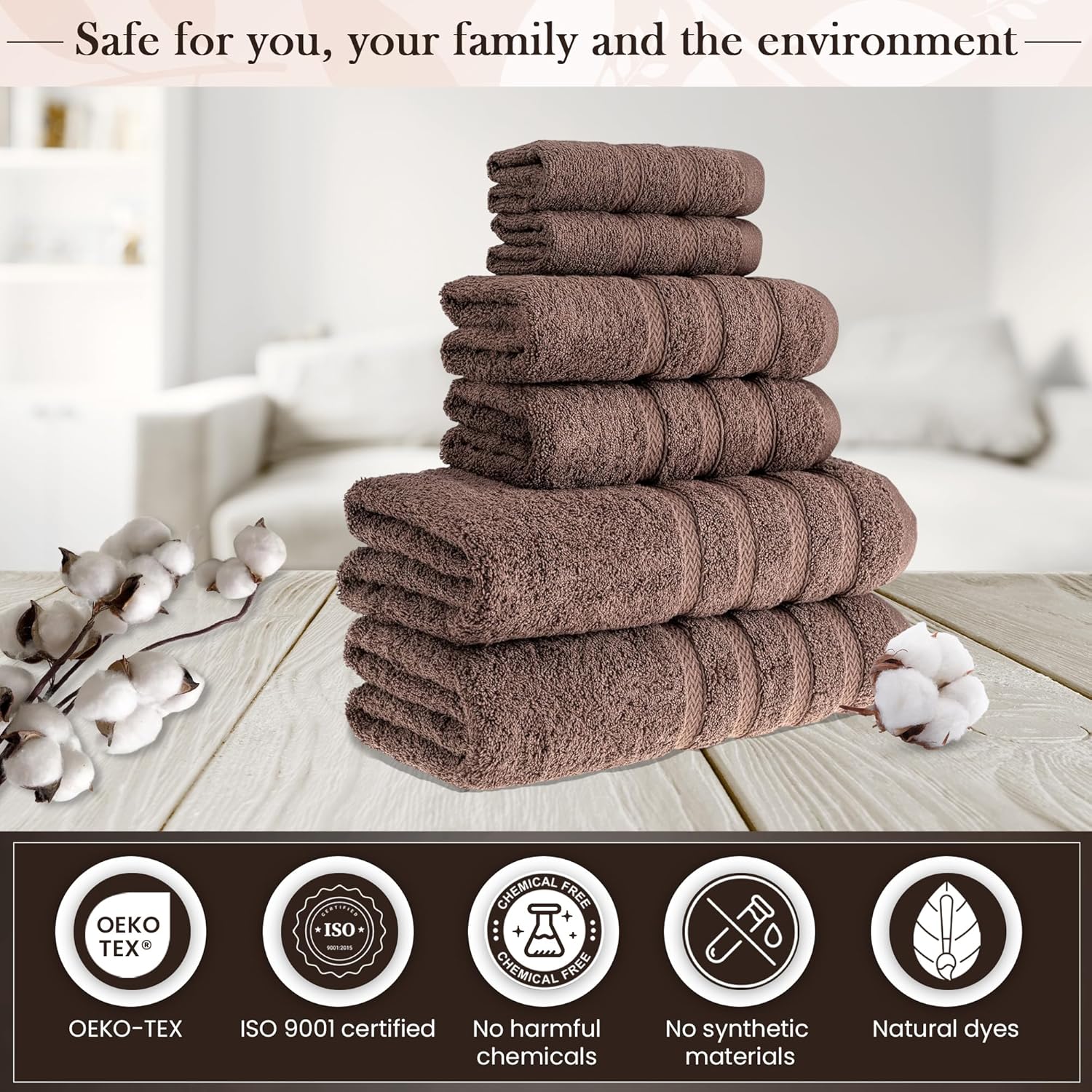 HALLEY Turkish Towels Set 6 Piece 650 GSM 100 Cotton