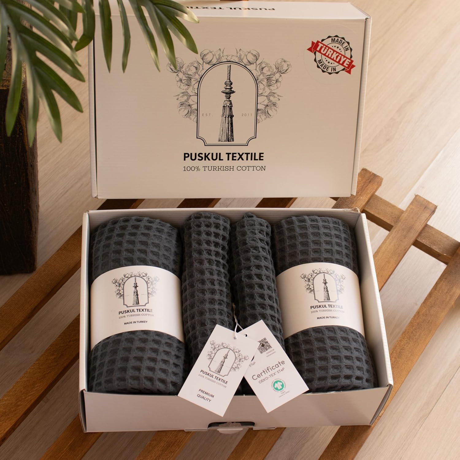 Luxury Waffle Towel Set 4 Pieces Anthracite