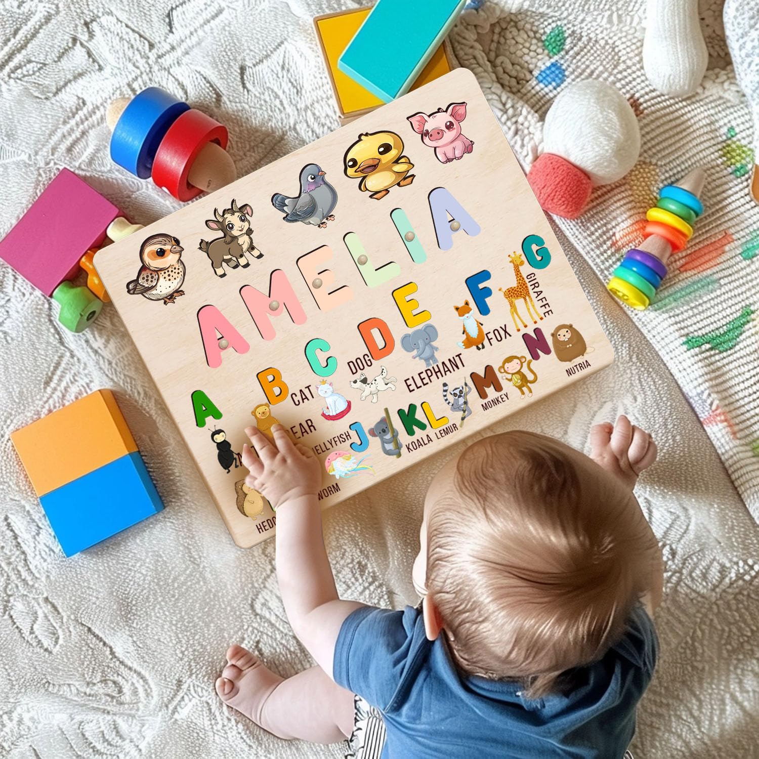 Personalized Wooden Name Puzzle for Baby Toddler 1