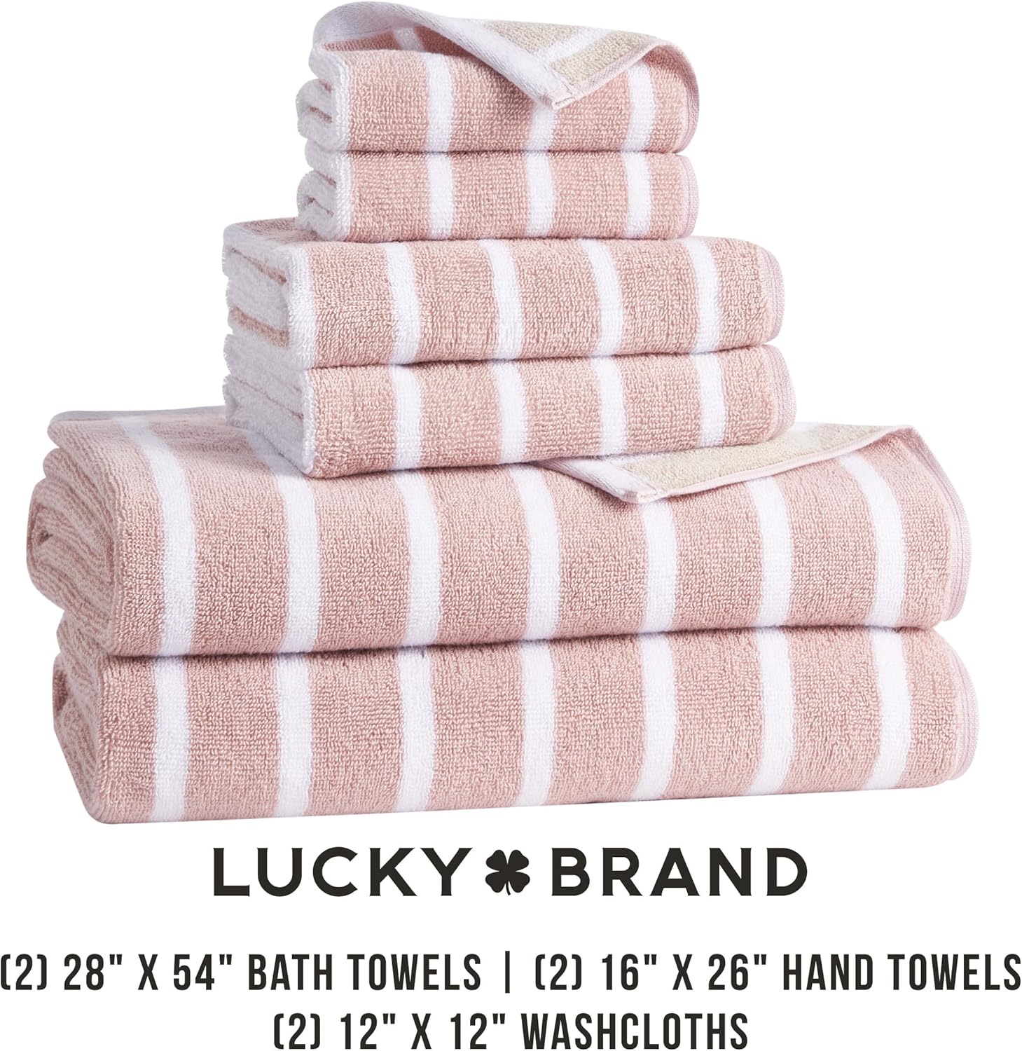 Lucky Brand Reversible Stripe 6 Piece Bath Towel Set - Grey Beige