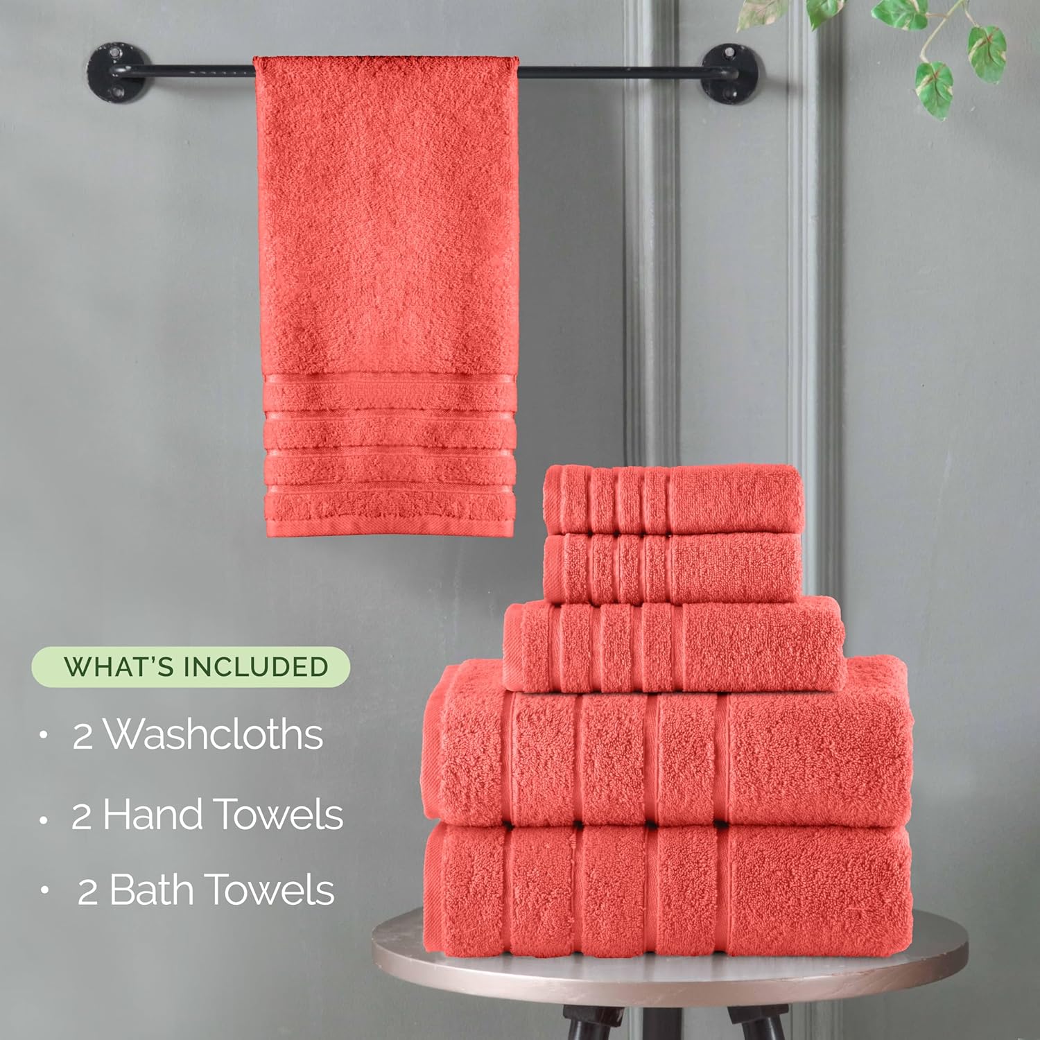 Elegant Comfort 4 Lines Viscose Stripe 6-Piece Luxury Towel Set