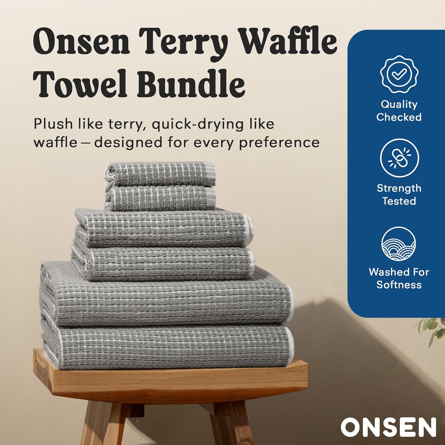 ONSEN Terry Cotton Bath Towel Set - Quick Drying Lightweight