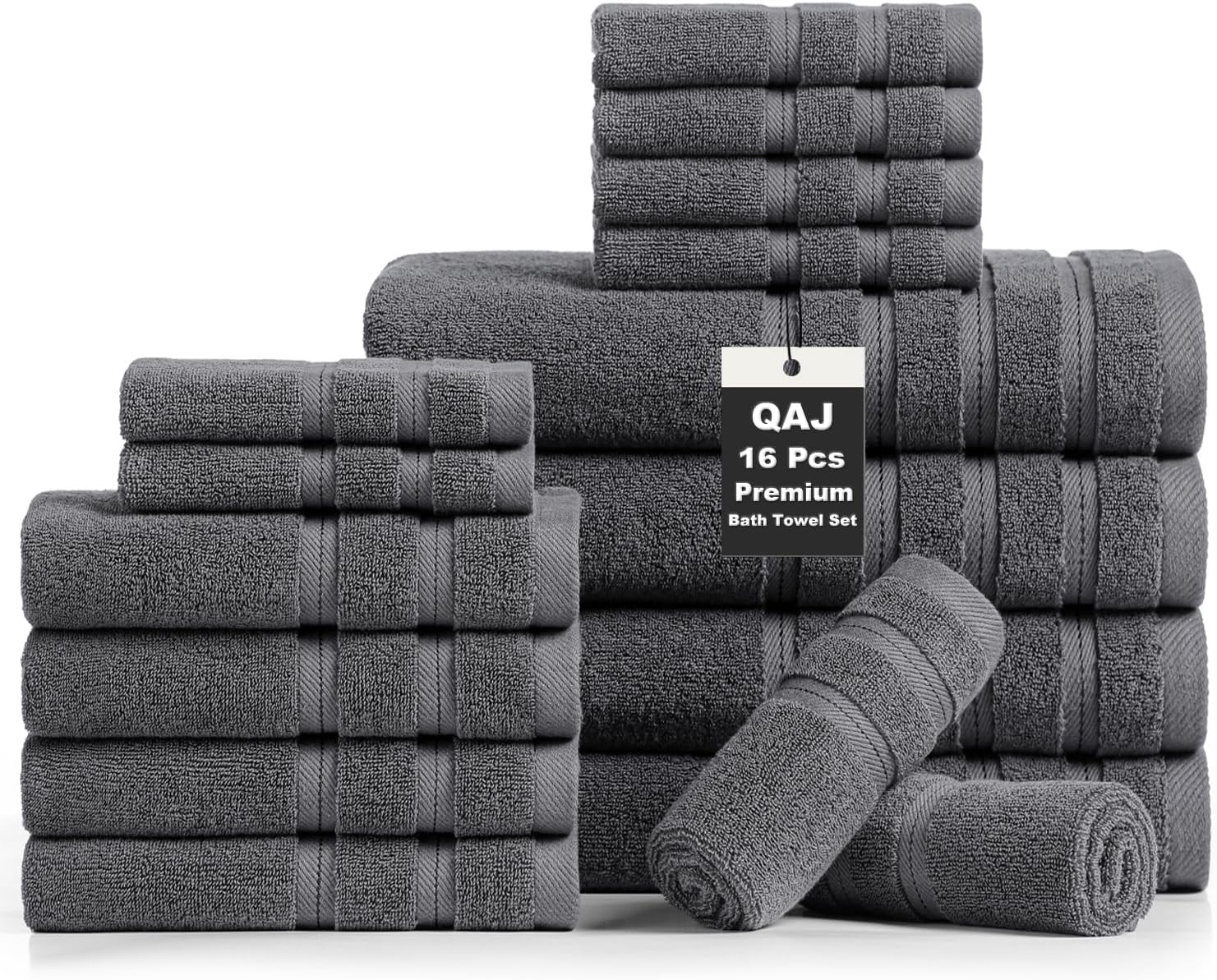 QAJ 16-Piece Bath Towels Set - 100 Cotton Soft and Durable