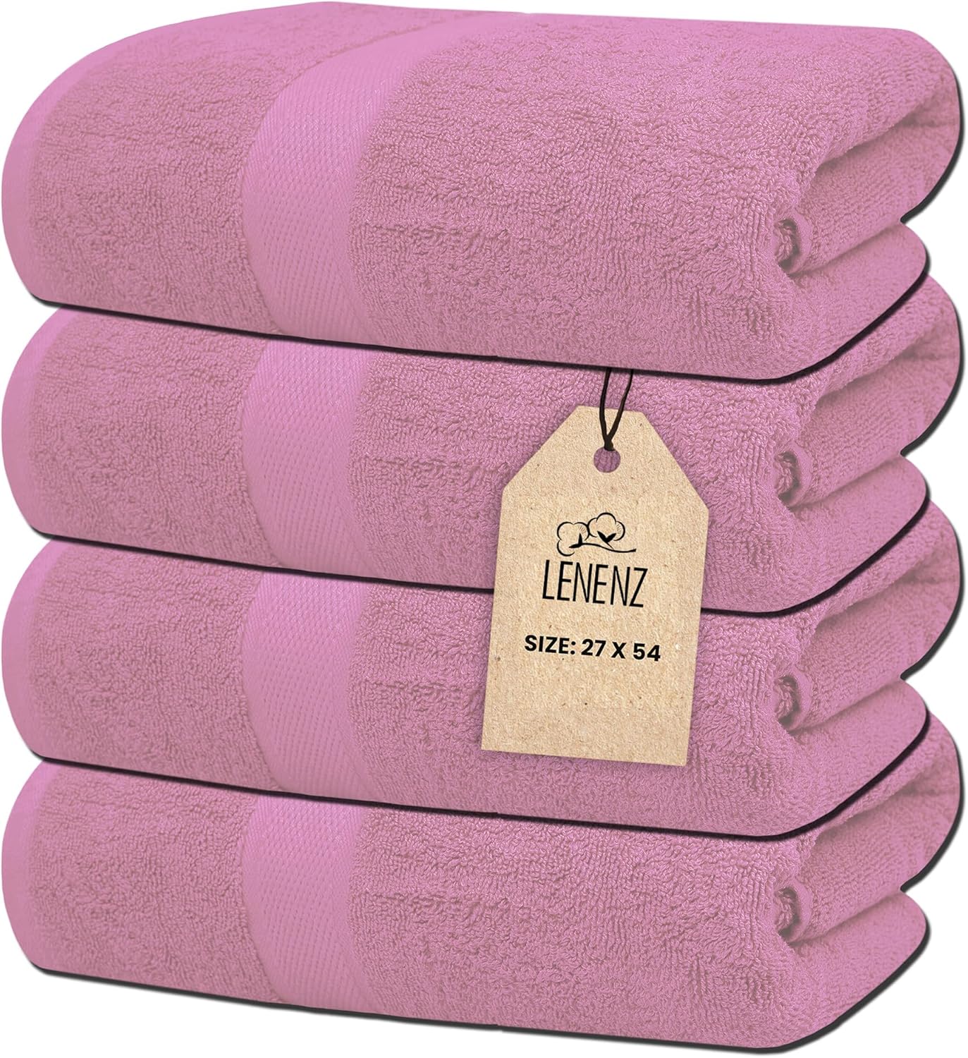 Lenenz 4 Pack Premium Cotton Bath Towels - Ultra Soft Quick-Dry Durable 27x54