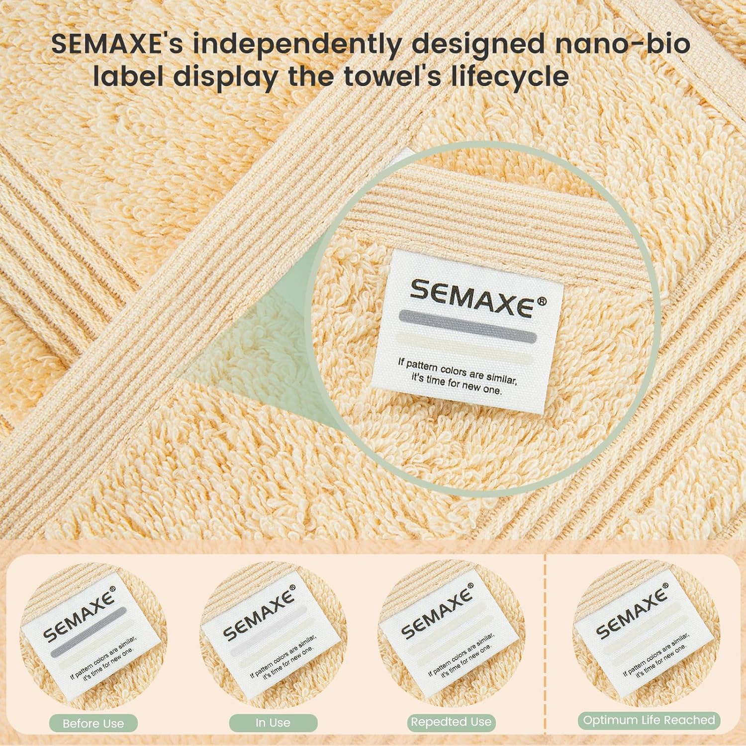 SEMAXE Solid 6-Piece Towel Set - 100 Cotton 600 GSM Beige