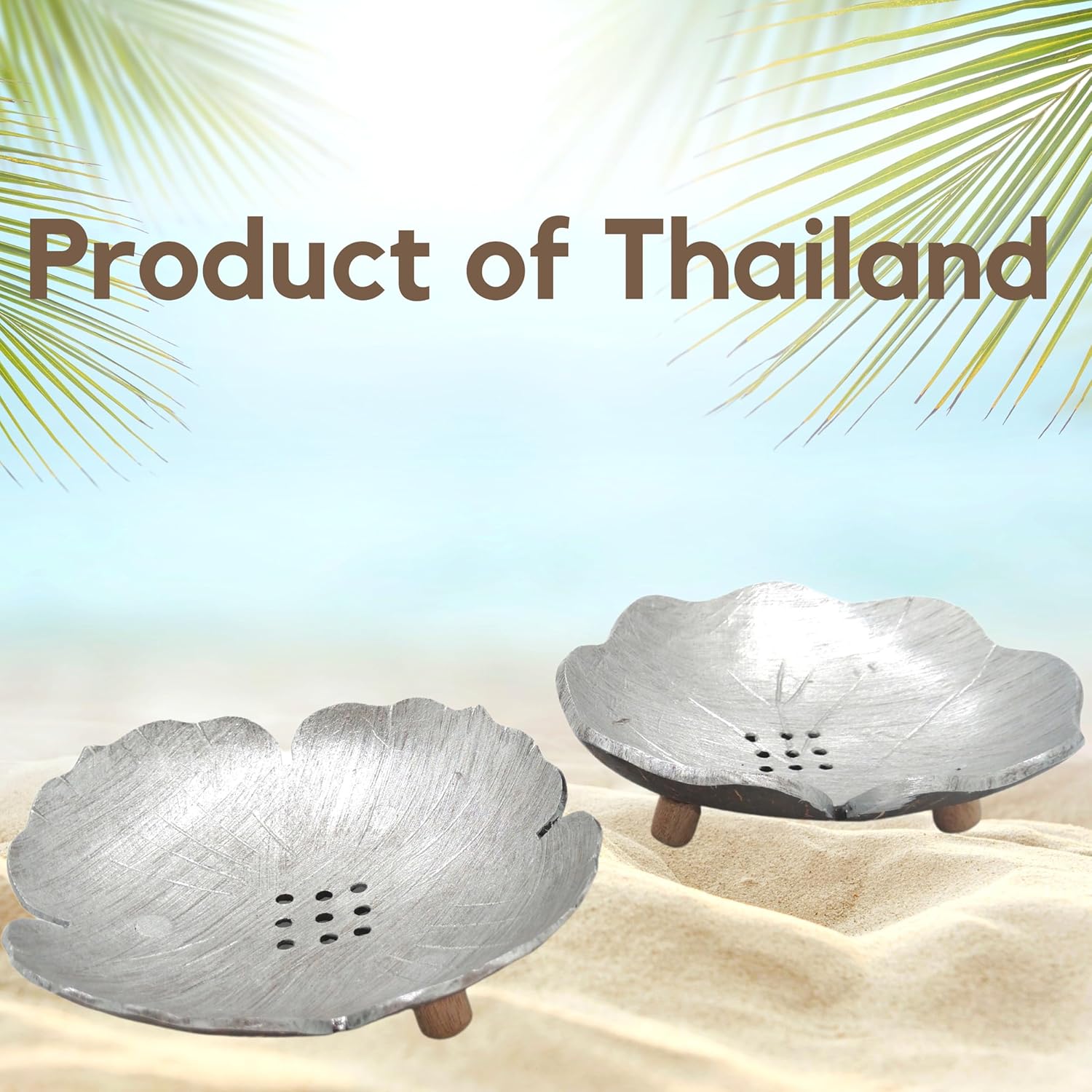 Coconut Shell Soap Dish with Silver Decor