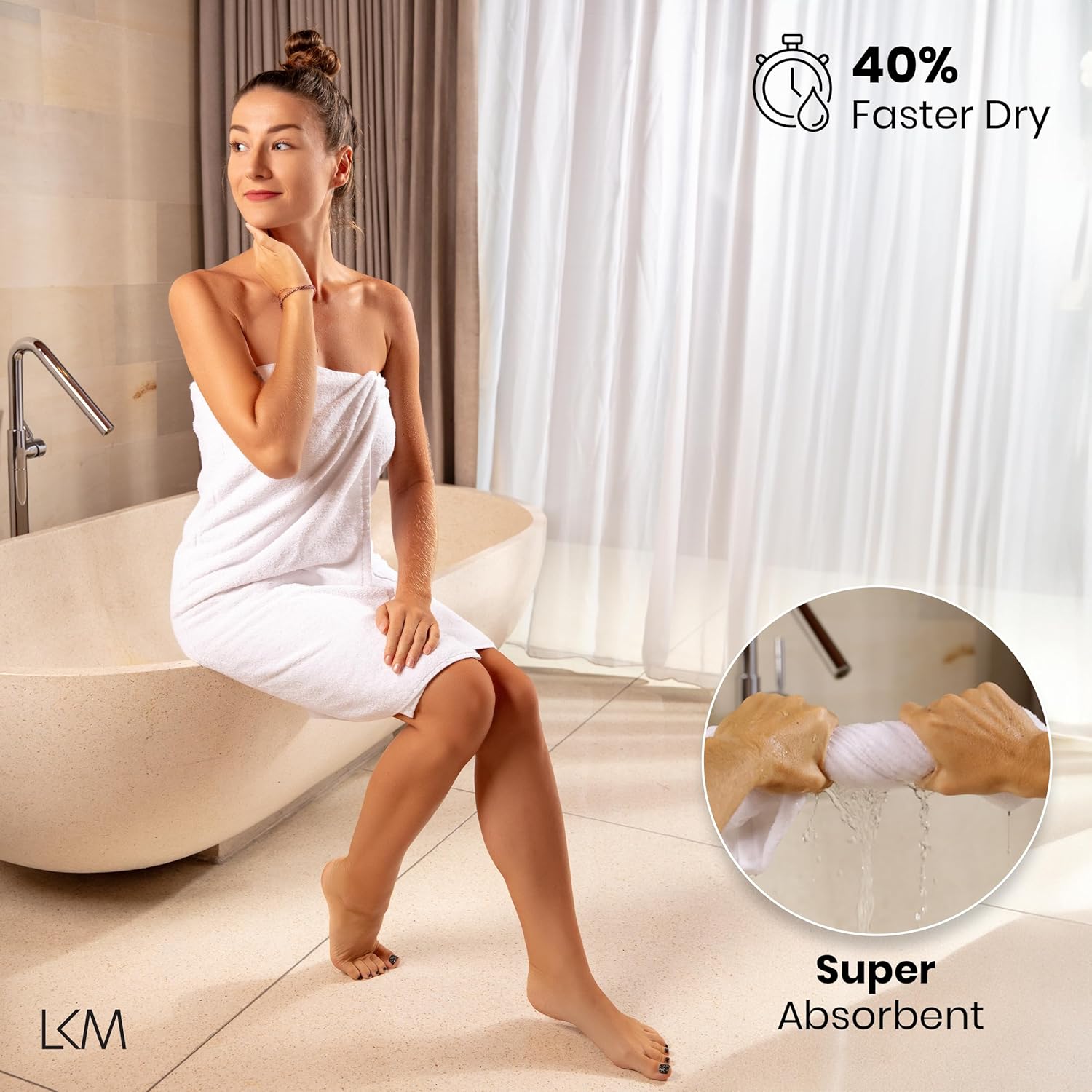 LKM Turkish Cotton Bath Towel Set 3 Piece Grey Luxury Towels