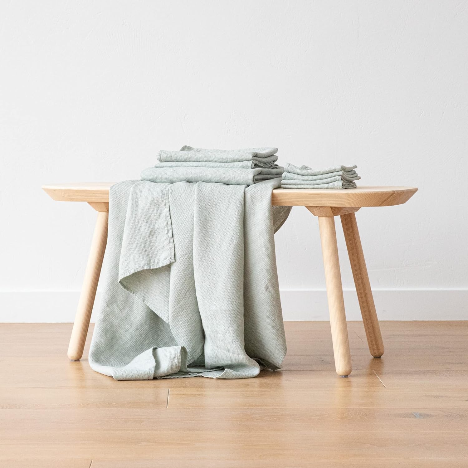 LinenMe Linen Towel Set Waffle Sea Foam 1