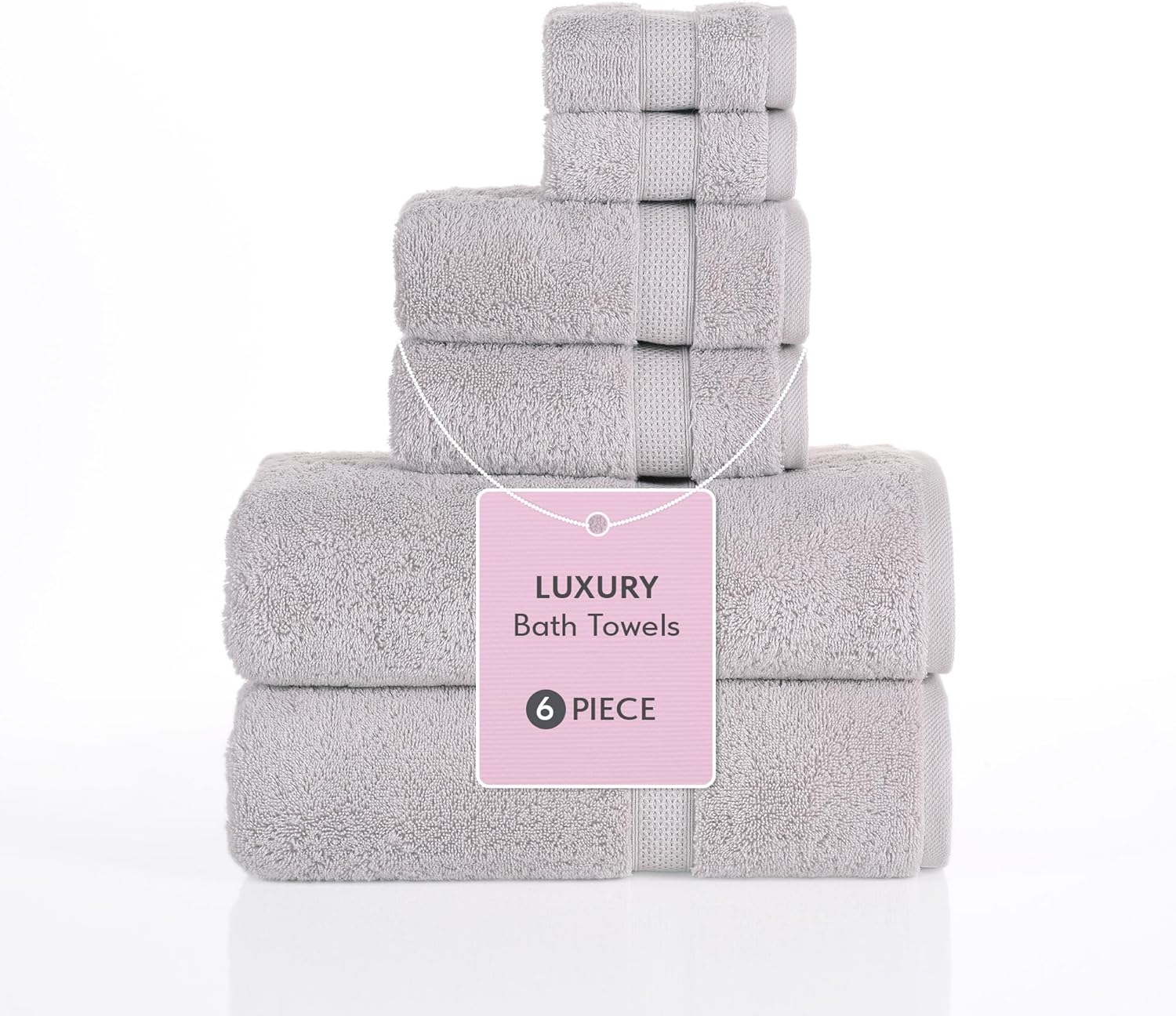 TrendShine Bath Towel Set of 6 - Soft Absorbent Grey