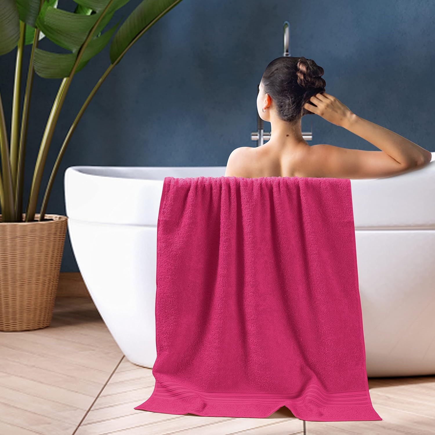 BOUTIQUO 100 Cotton Bath Towel Set 28x55 Hot Pink