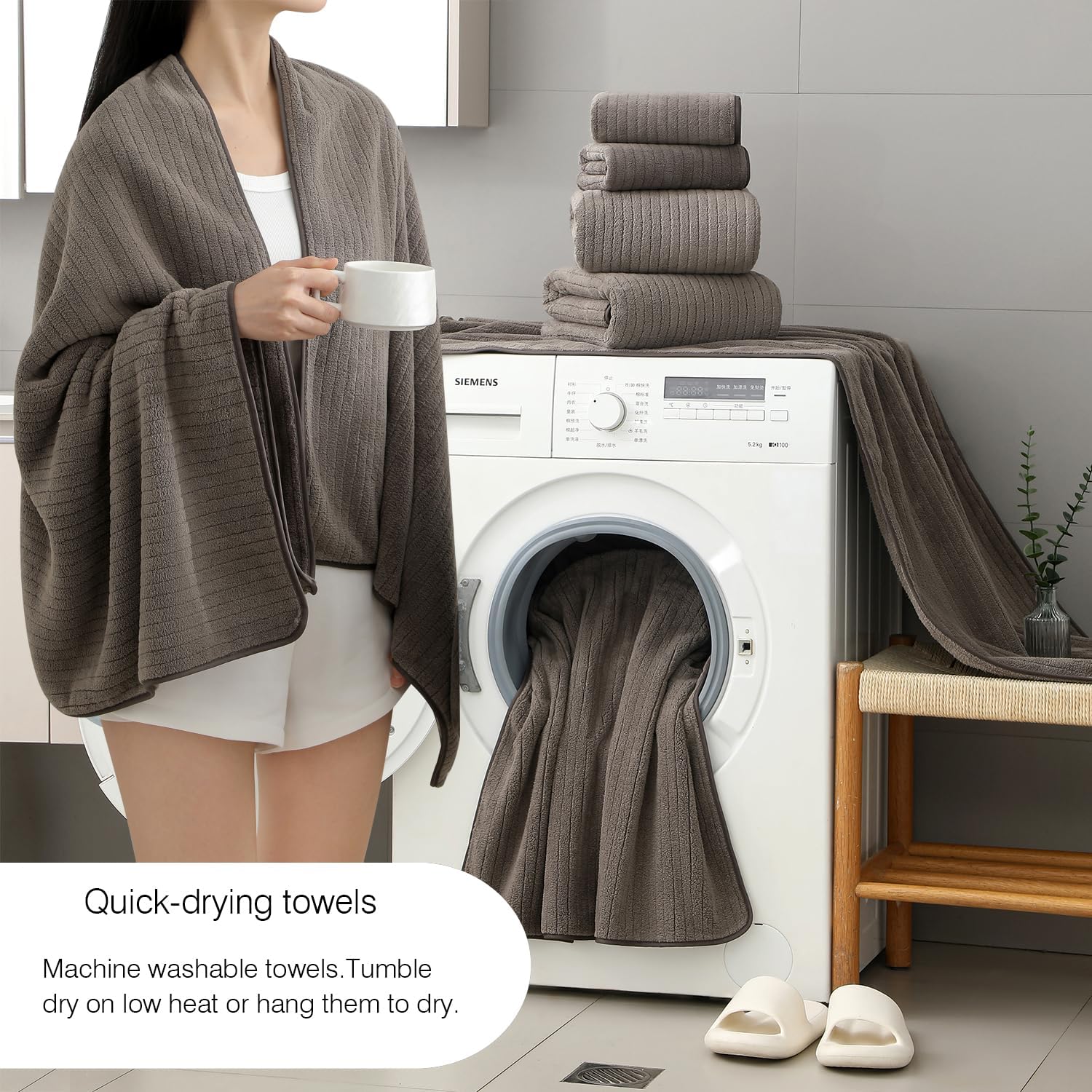 Hailea 18-Piece Family Bath Towel Set - Brown