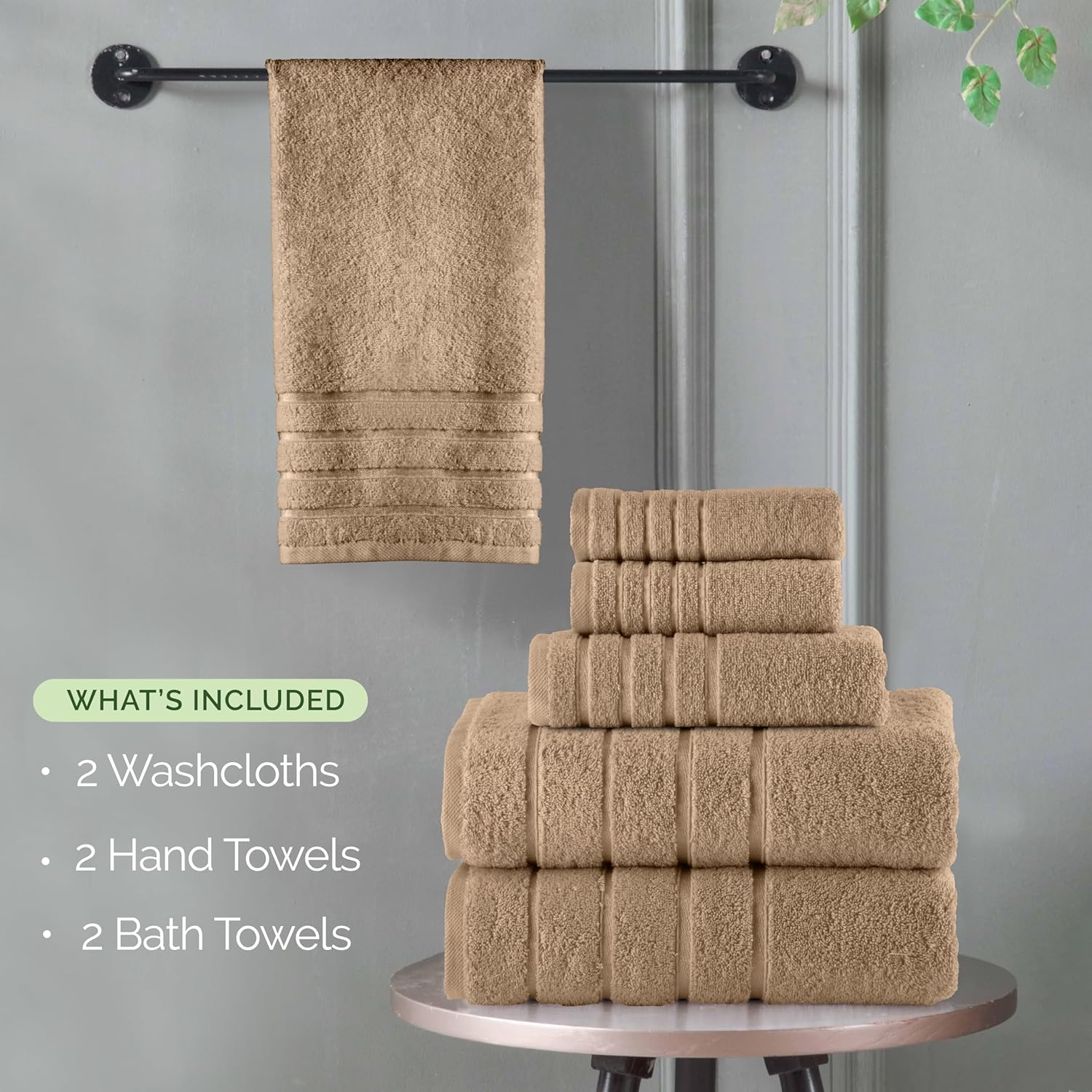 Elegant Comfort 4 Lines Viscose Stripe Towel Set - 6 Piece Taupe