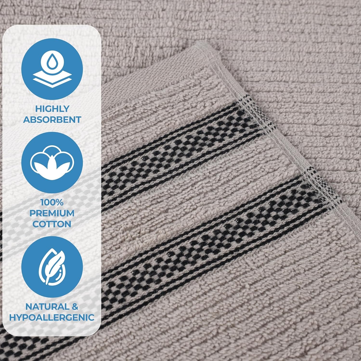BLUENILEMILLS BNM Zero Twist Cotton Bath Towel Set of 3 Grey