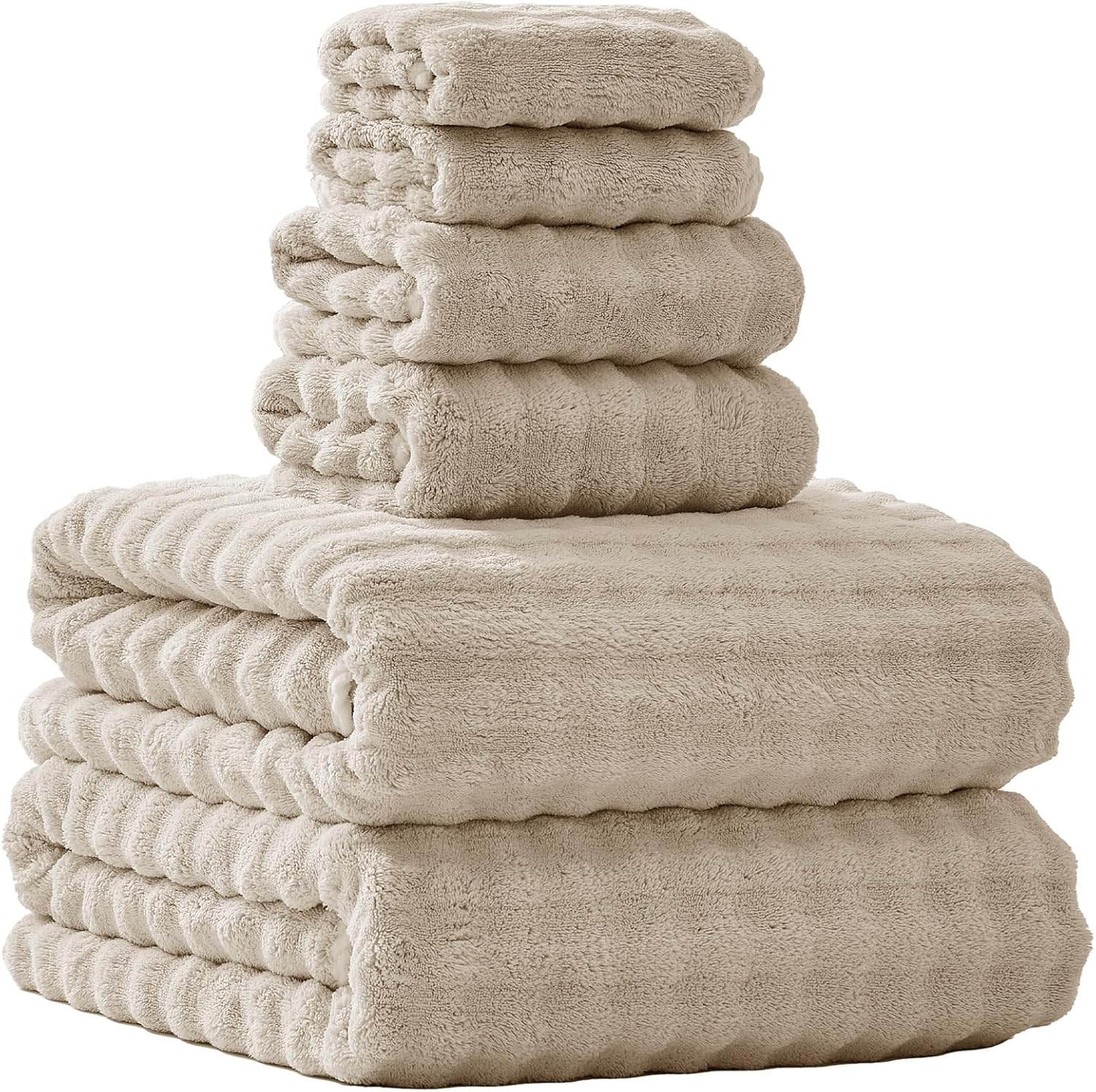 HVMS Oversized Bath Towels 40x80 Inches 6PCS Beige