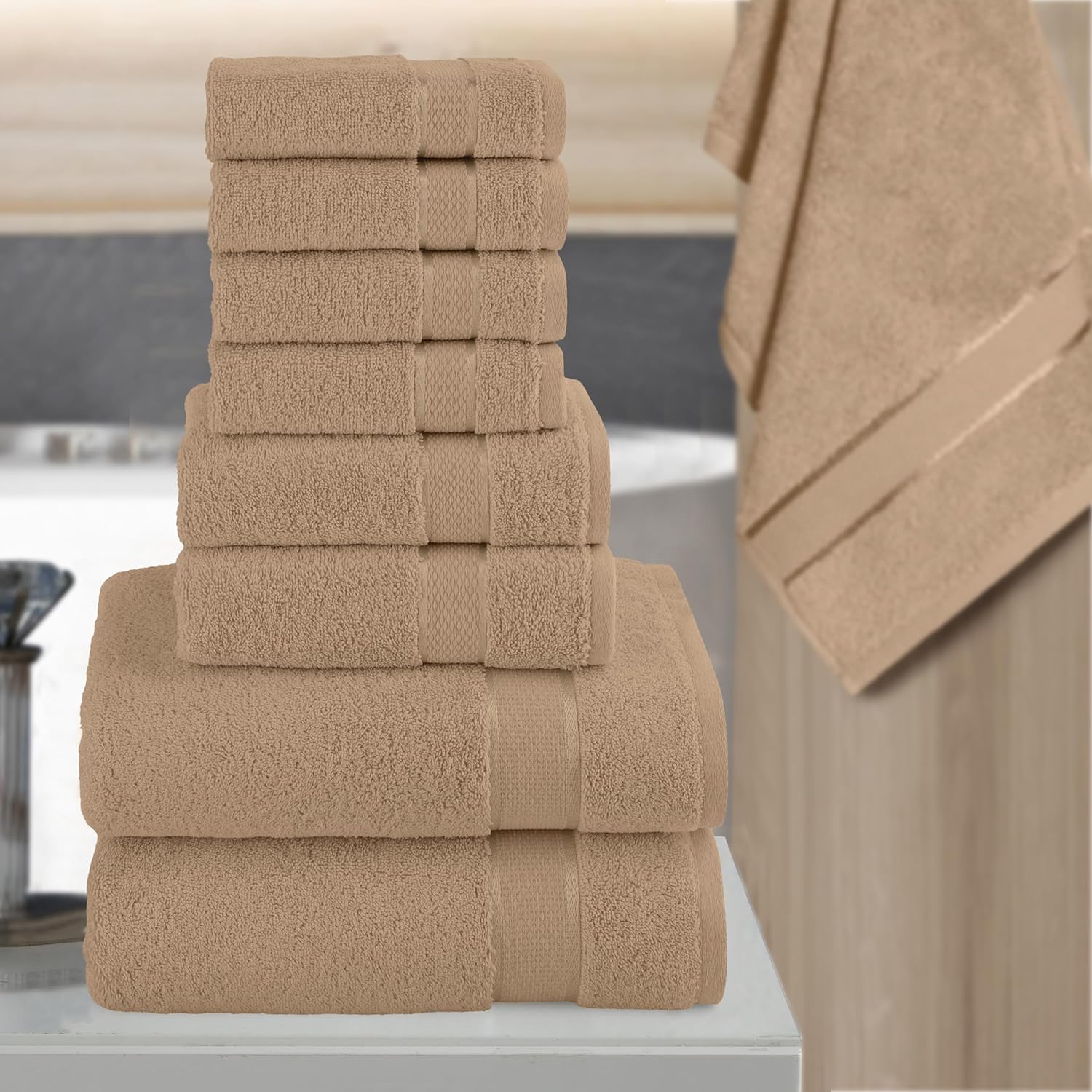 Elegant Comfort Premium Cotton 8-Piece Towel Set in Taupe