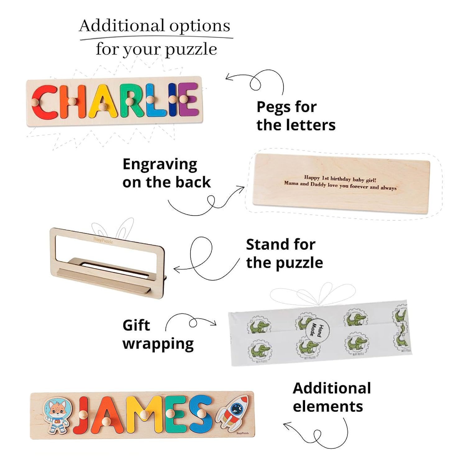 Personalized Wooden Name Puzzle with Pegs for Baby