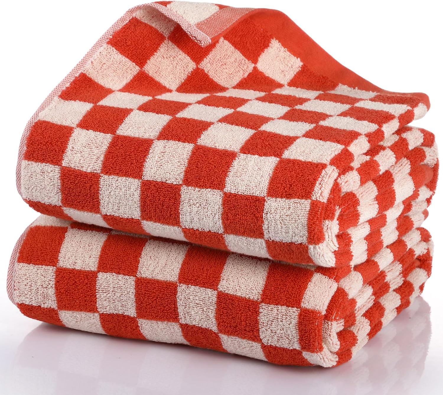 Breling 2 Pcs Checkered Bath Towels Red 1