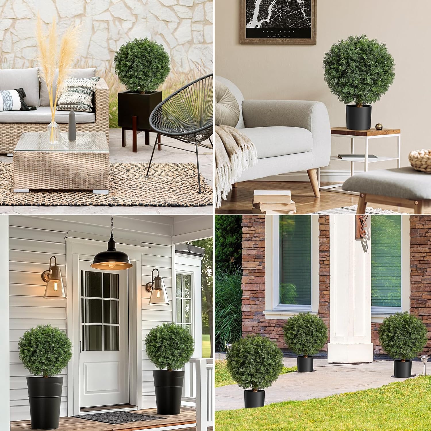GarveeHome 24 Artificial Cedar Topiary Ball Tree 2 Pack