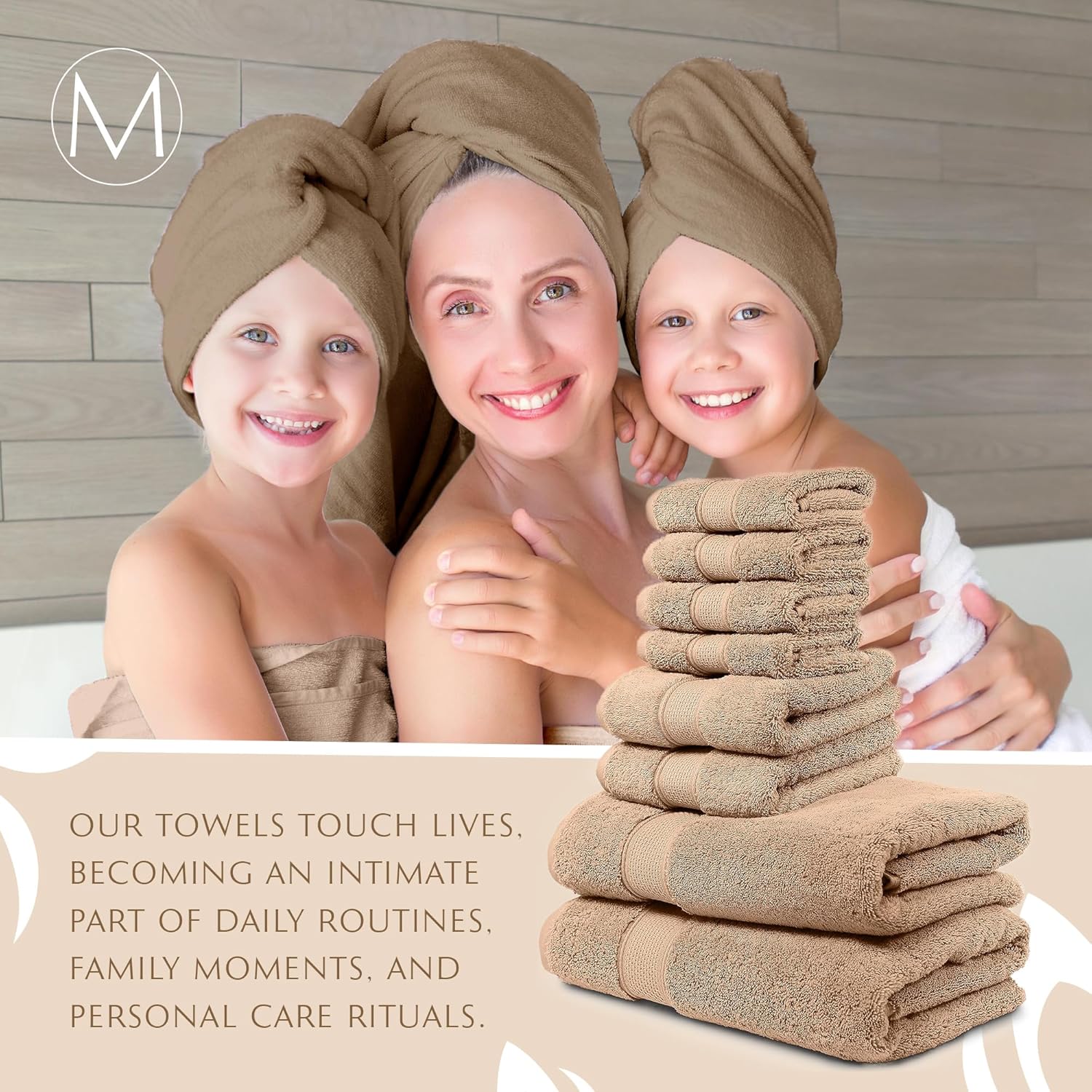 MAURA Biege Bath Towel Set of 8 - Hotel Quality