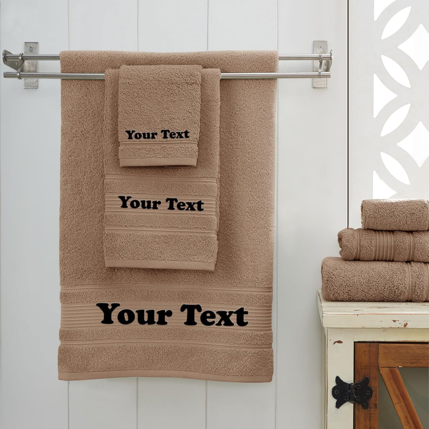 Custom Embroidered 3-Piece Brown Towel Set