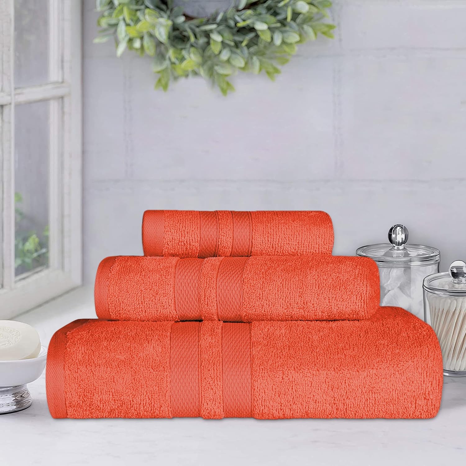 Superior Ultra-Soft 3-Piece Cotton Towel Set - Tangerine