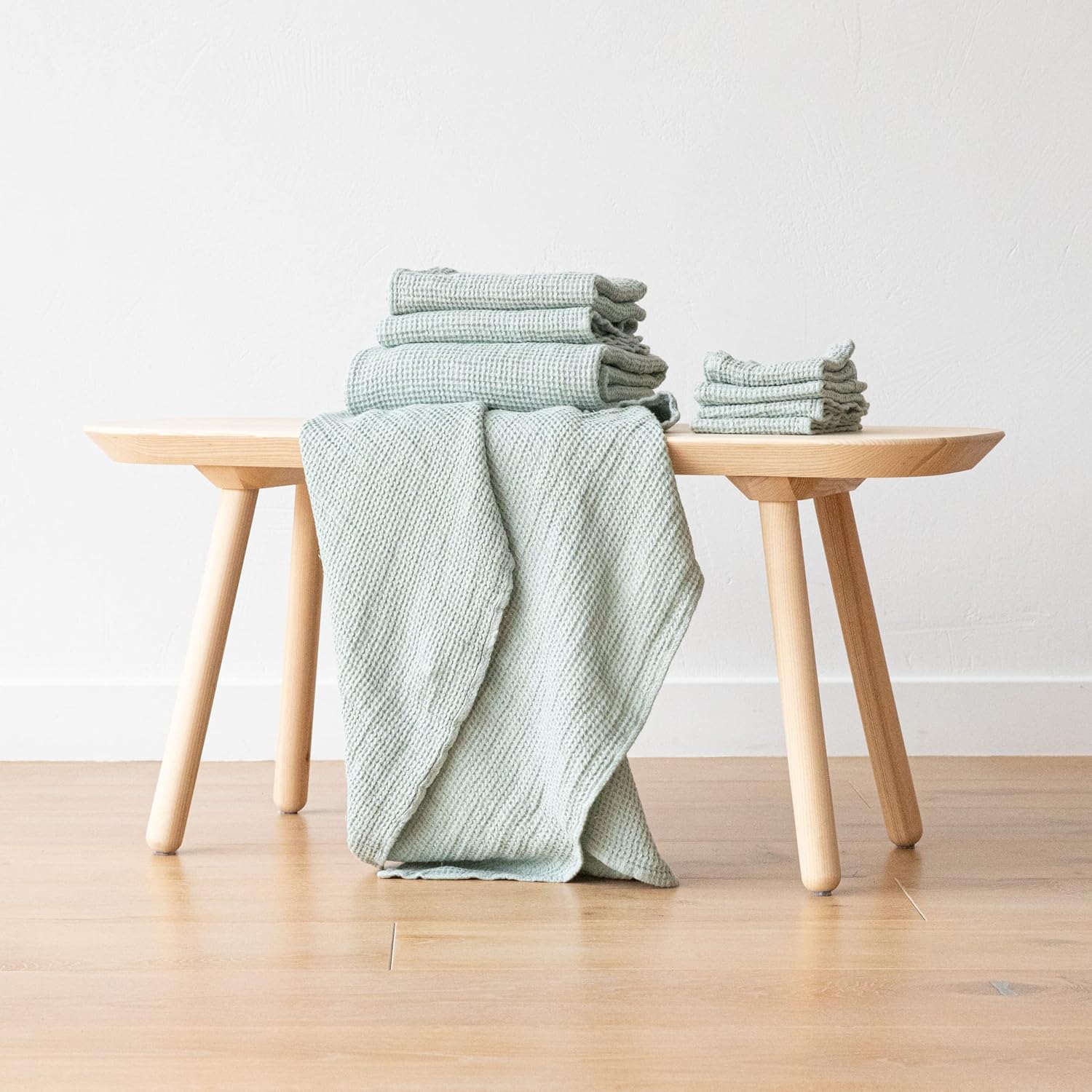 LinenMe Linen Waffle Wash Cloths Set of 4 Sea Foam