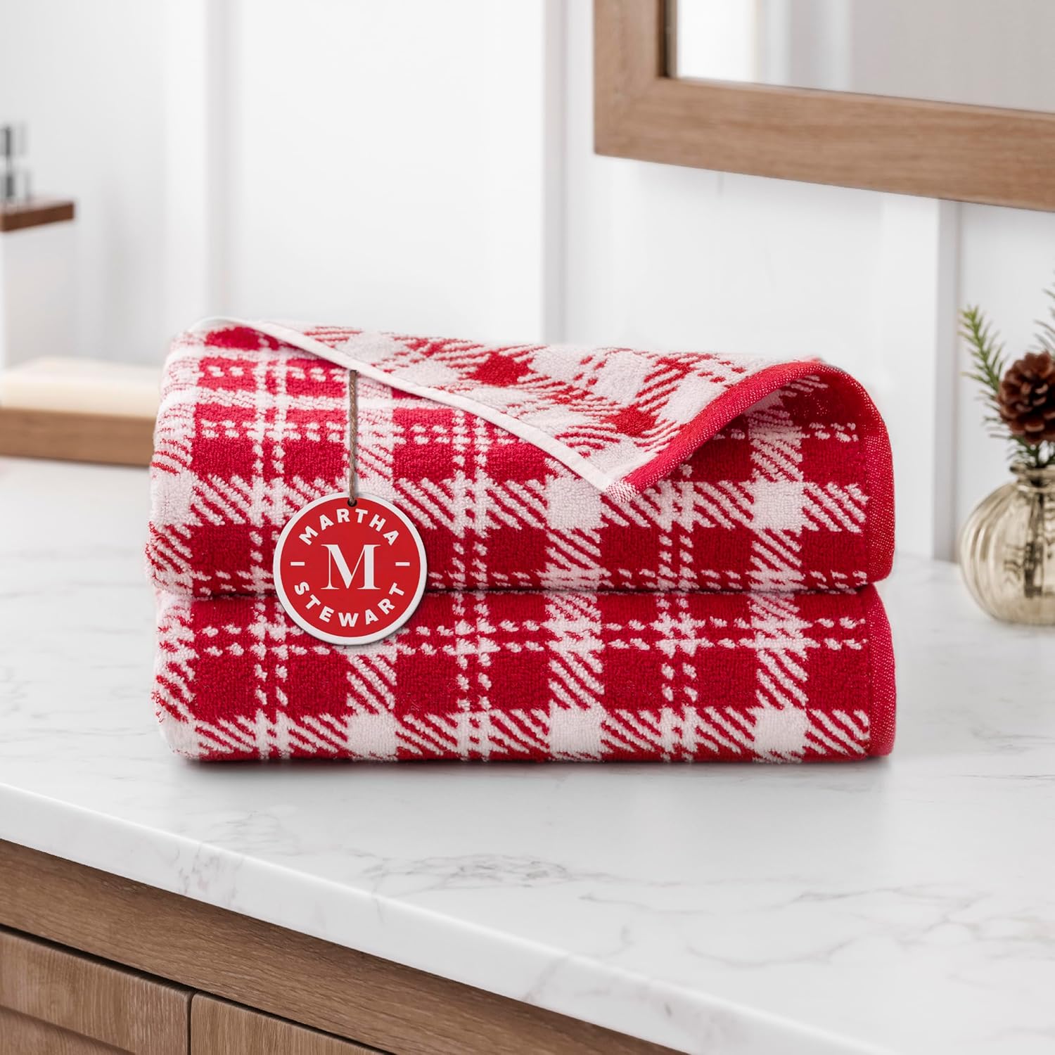 Martha Stewart Christmas Plaid Bath Towels Set of 2