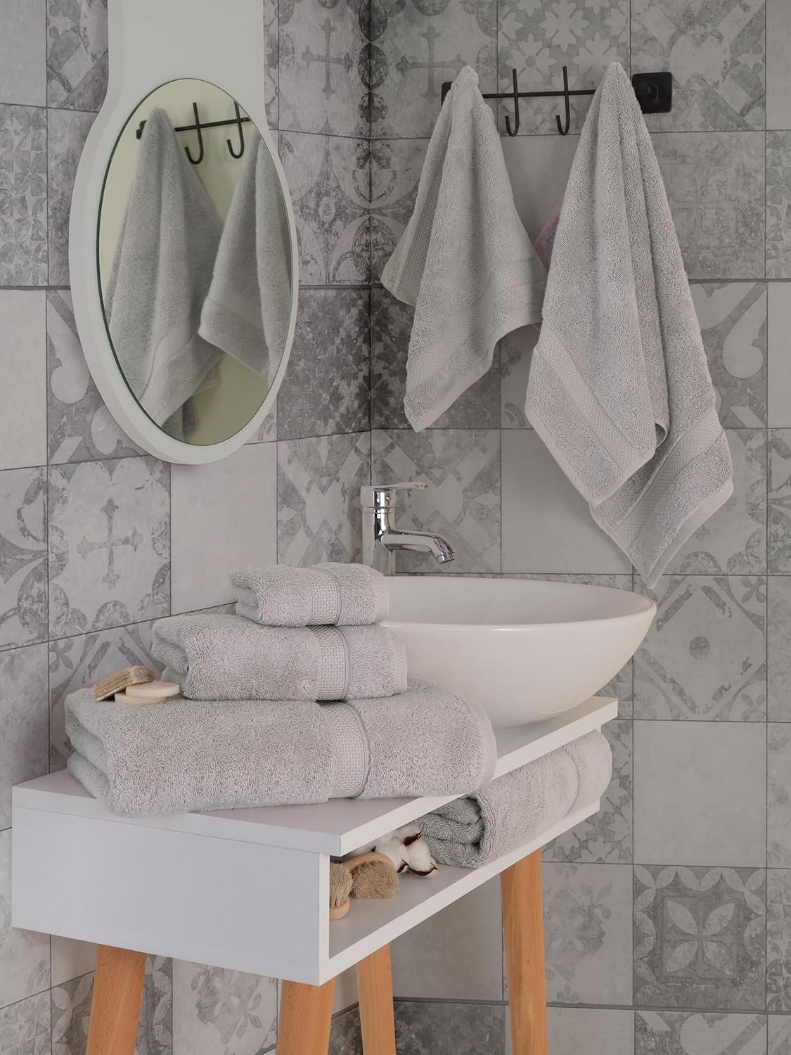 TrendShine Bath Towel Set of 6 - Soft Absorbent Grey