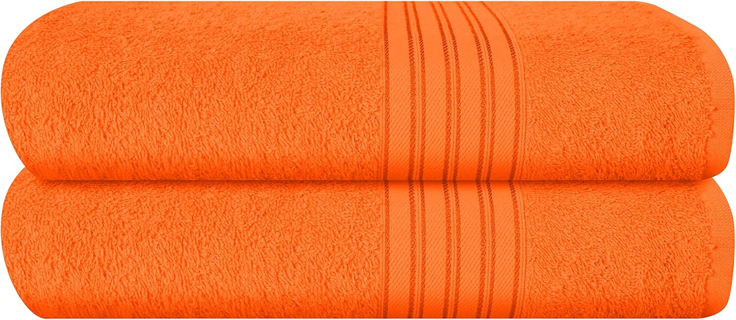 BOUTIQUO 2 Pack 28x55 Cotton Bath Towels Orange