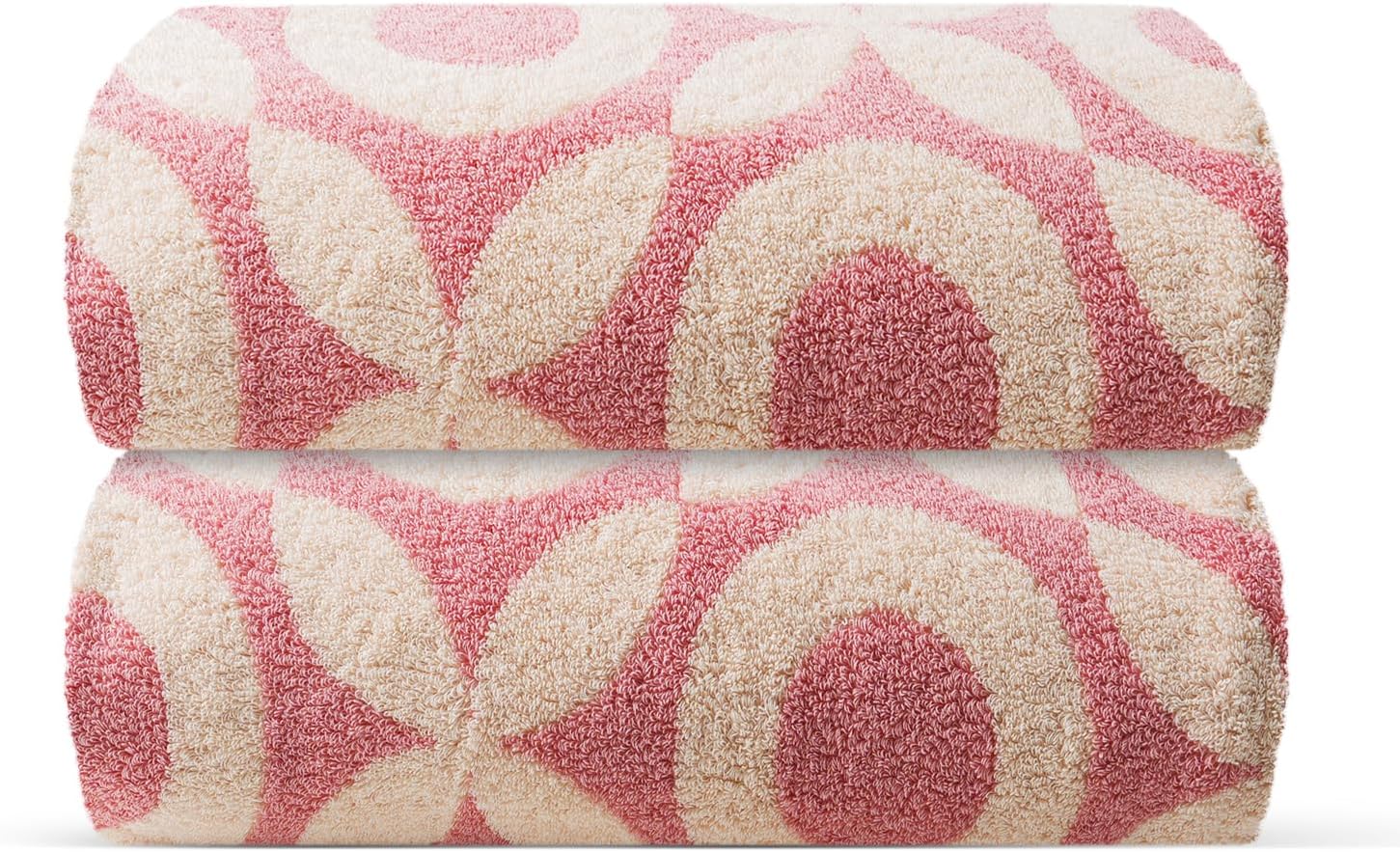 OX Pink Bath Towels Set of 2 Cotton 27x55 Inch