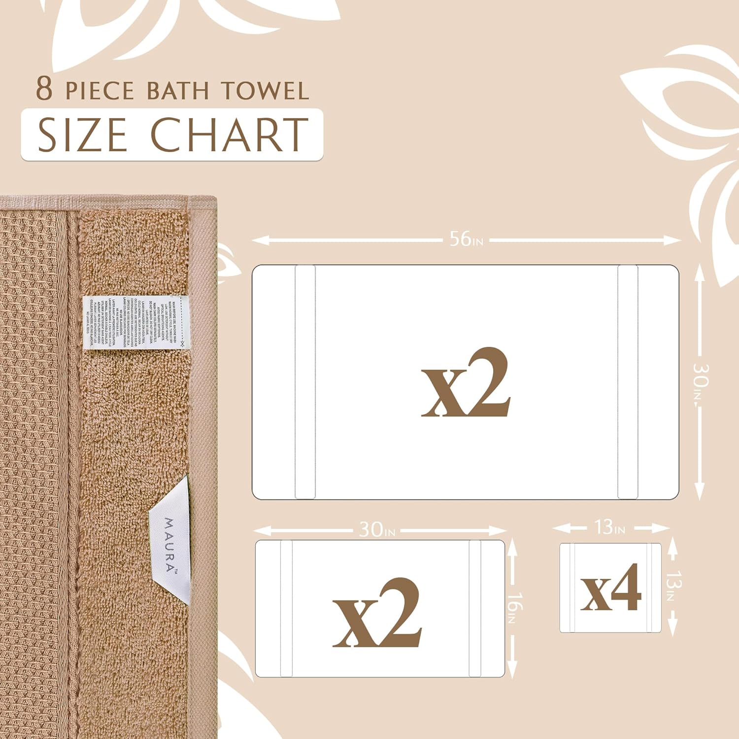 MAURA Biege Bath Towel Set of 8 - Hotel Quality